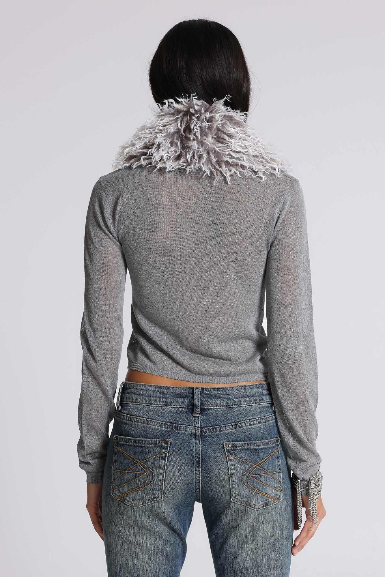 Elune Faux Mongolian Fur Knit Cardigan