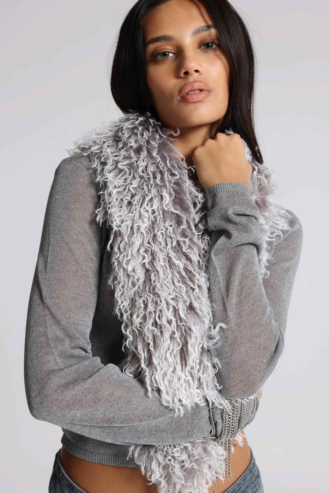 Elune Faux Mongolian Fur Knit Cardigan