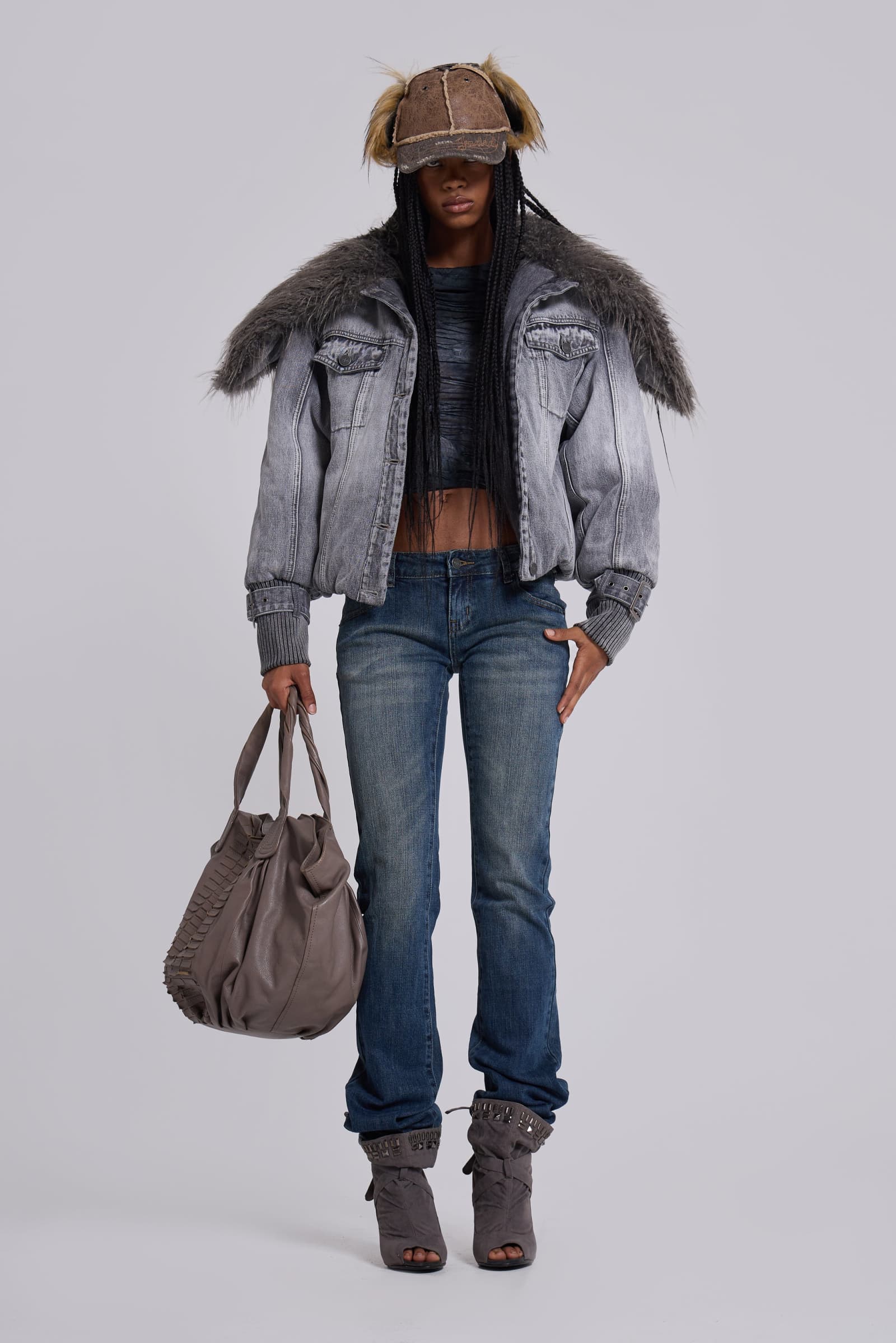 Alloy Denim Bomber Jacket in Grey