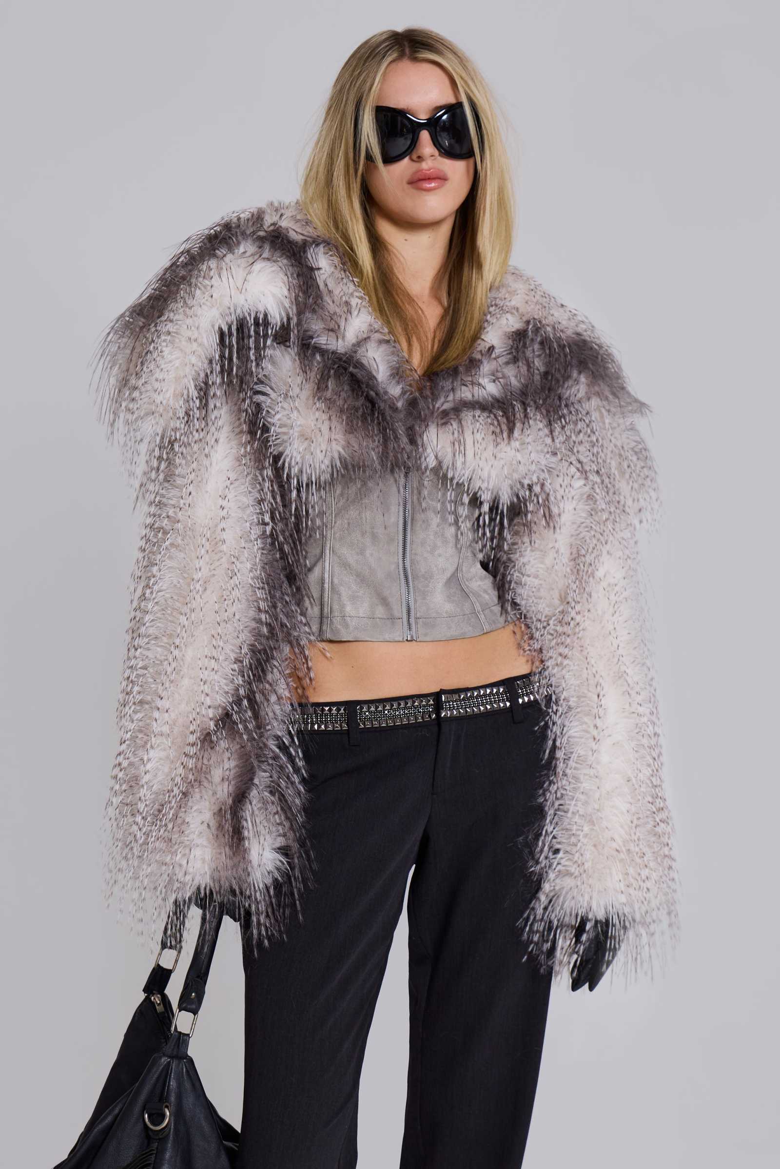 Haka Faux Feather Fur and Leather Jacket