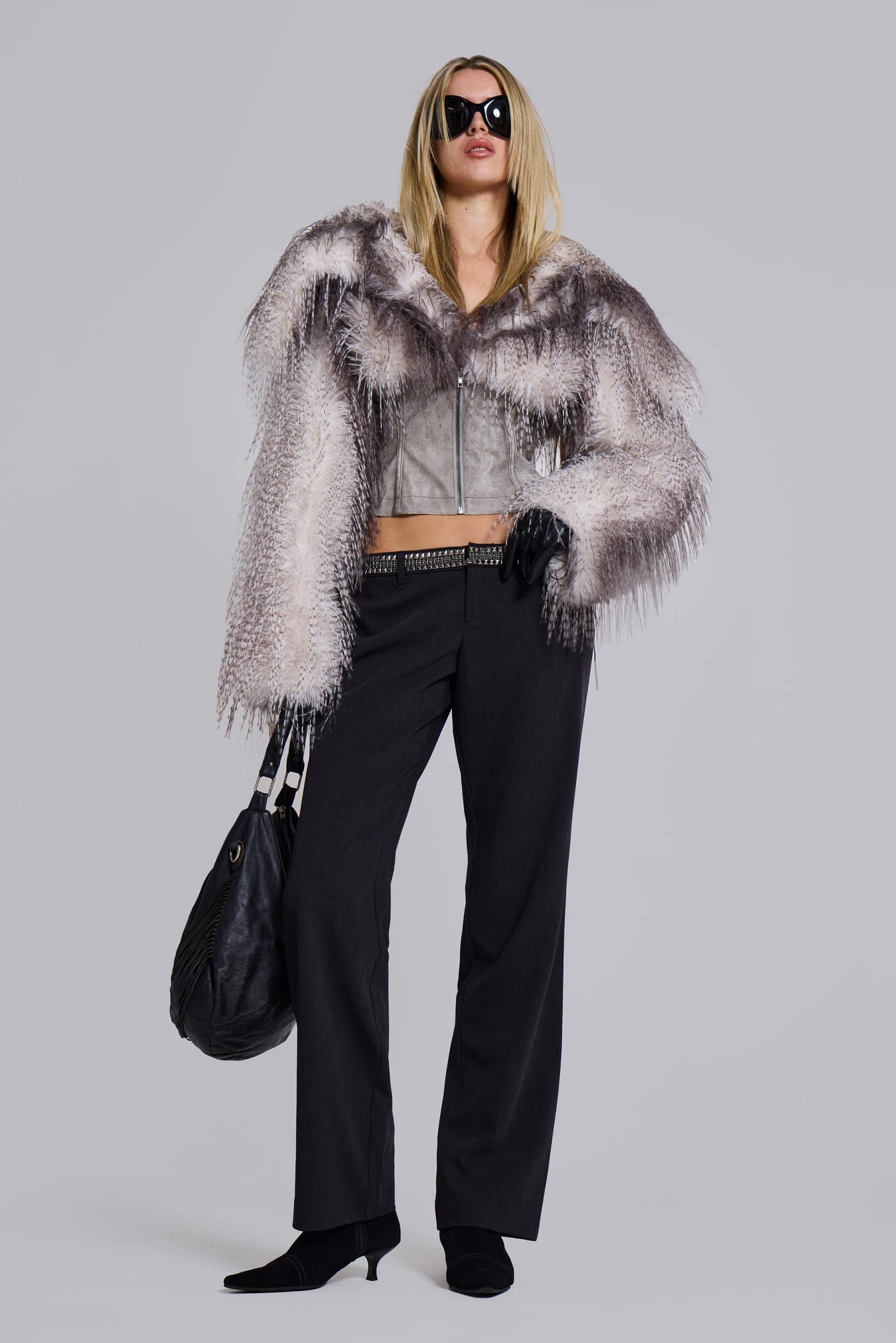 Haka Faux Feather Fur and Leather Jacket