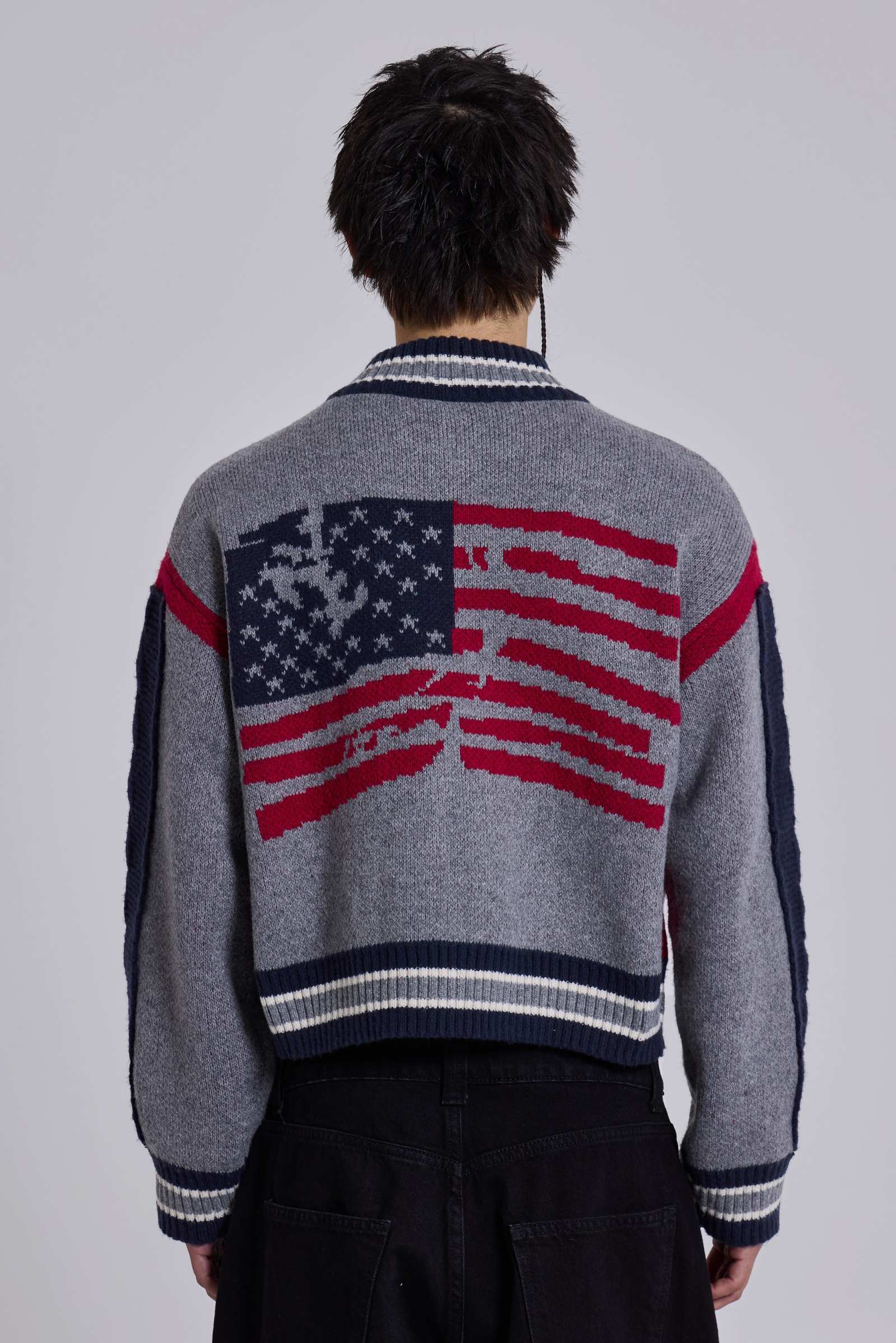 Grey Studded Knitted Bomber Jacket