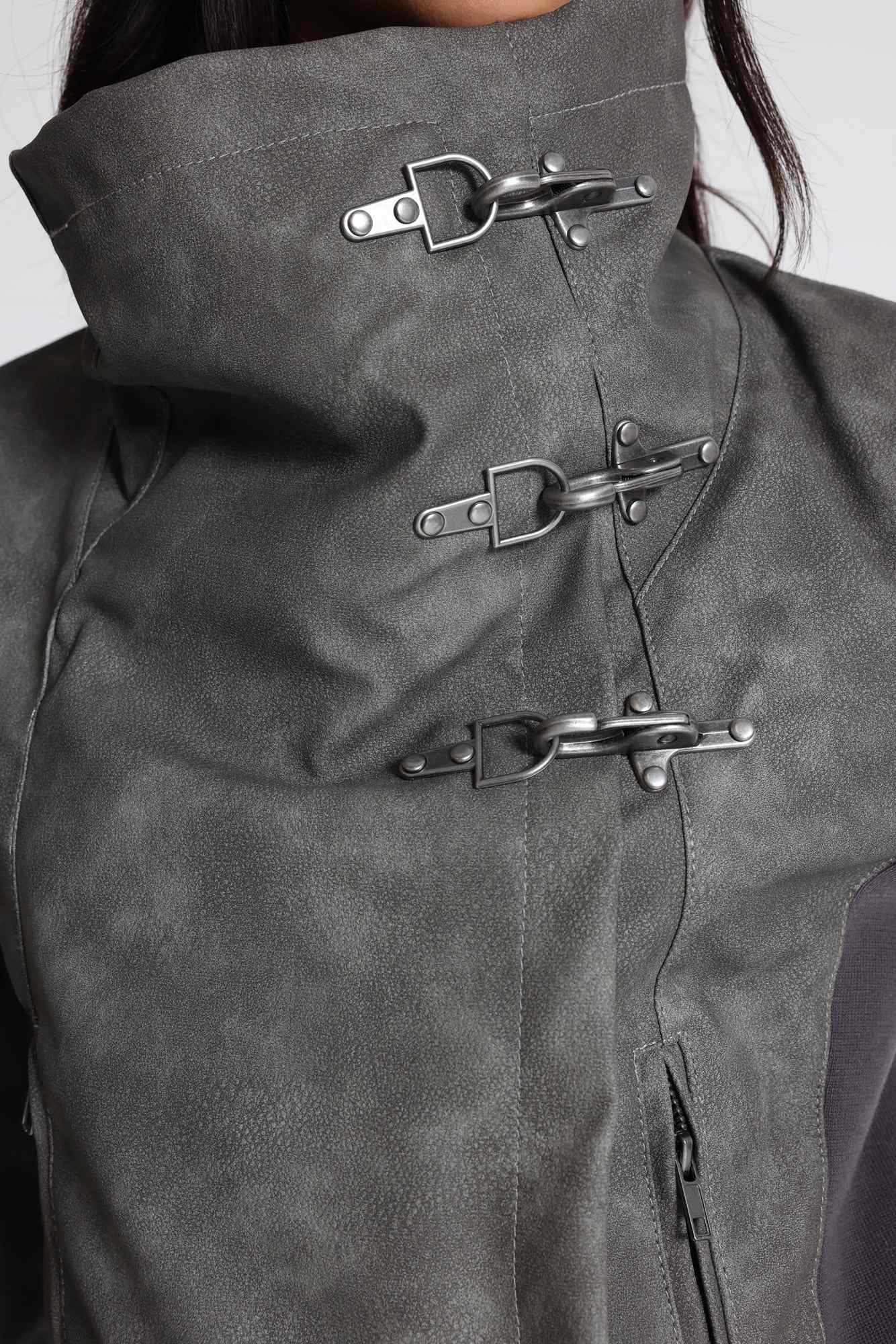 Cera Clasp Asymmetric Funnel Jacket