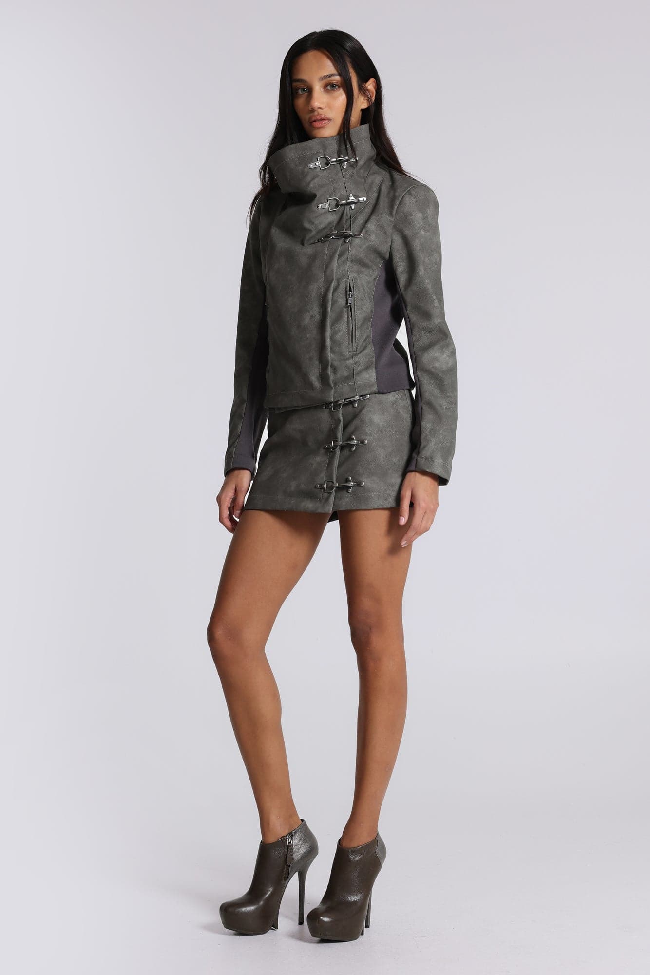 Cera Clasp Asymmetric Funnel Jacket