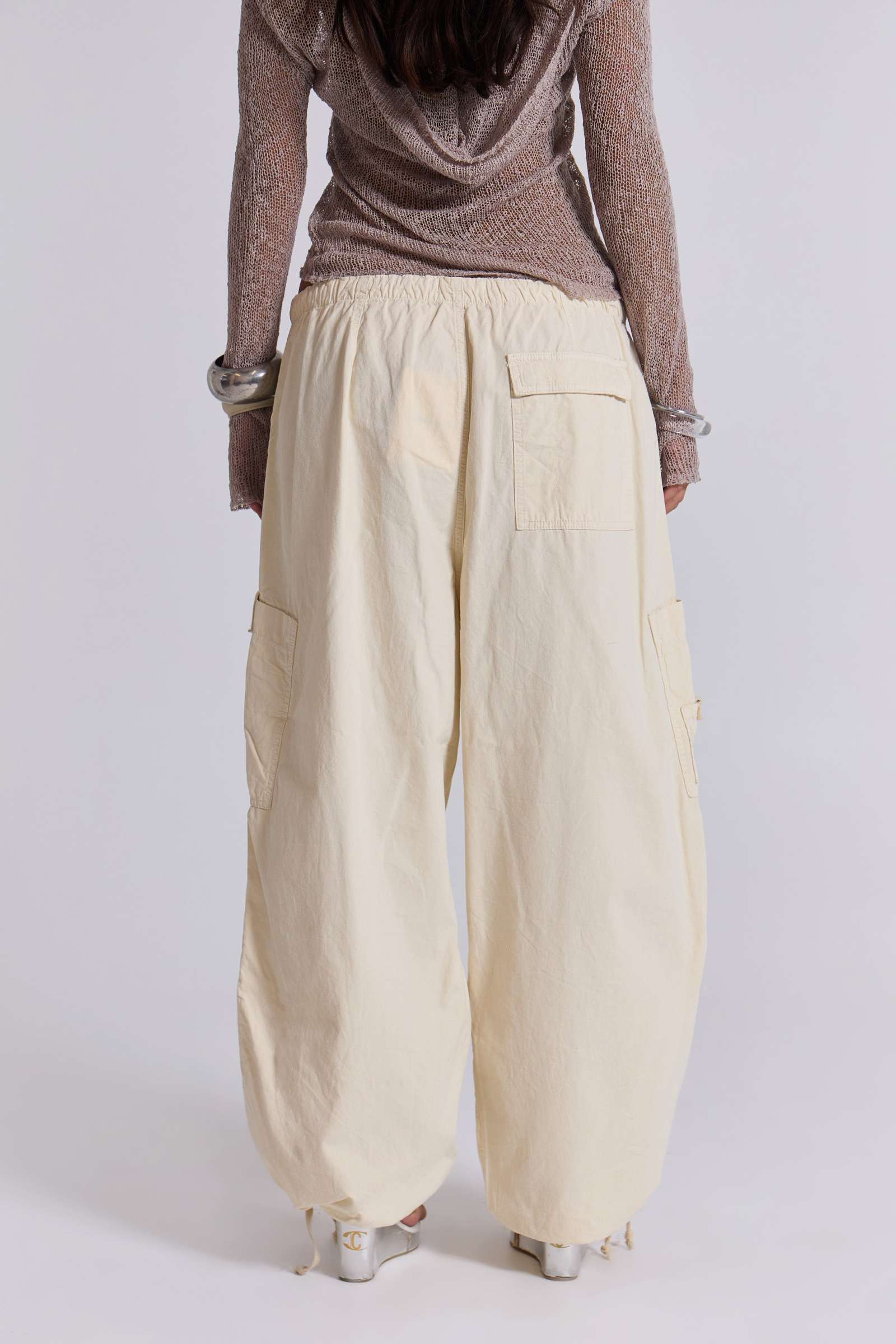 Ecru Parachute Cargo Pants