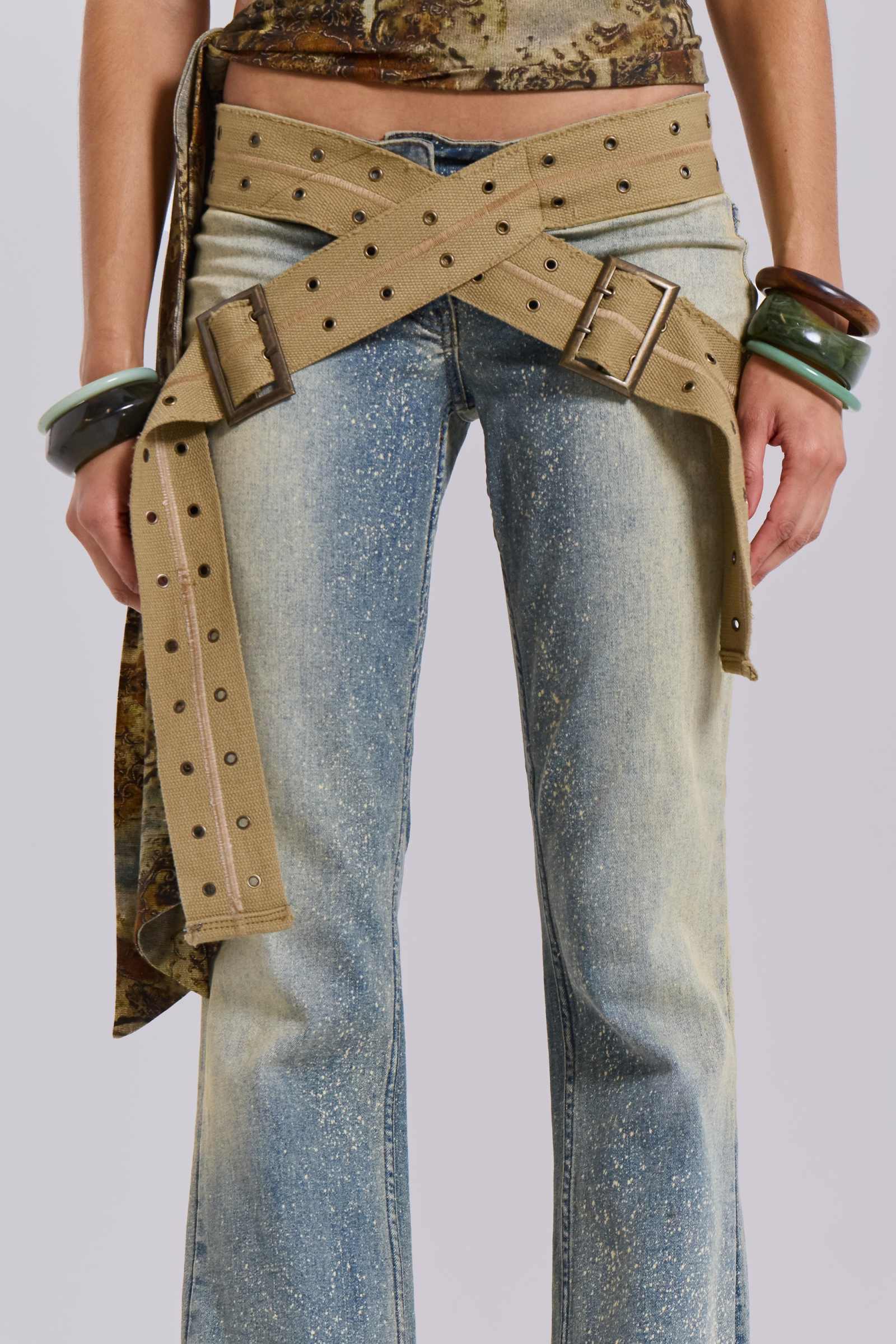 Strap Up Stonewash Jeans