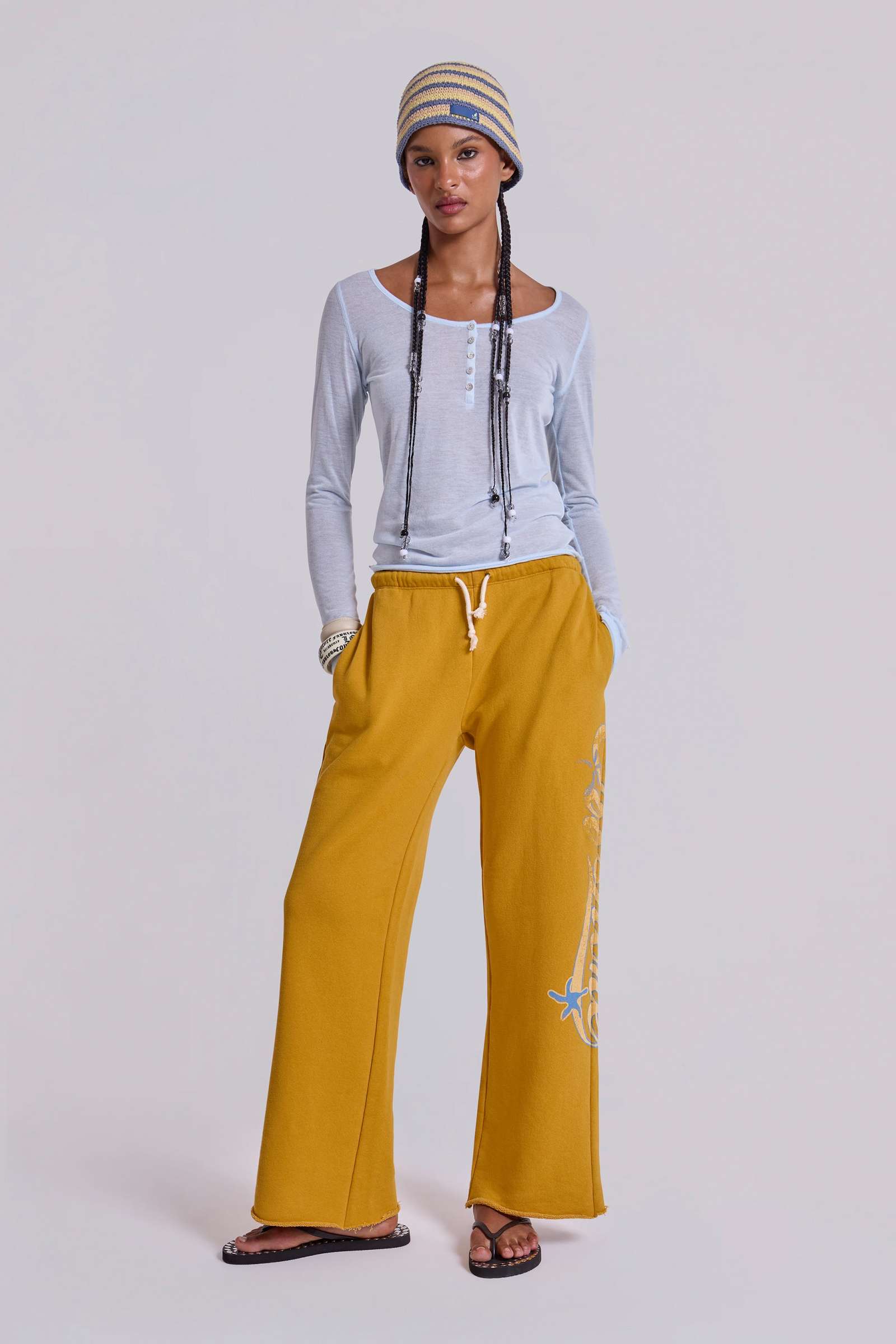 Sheer Henley Top In Sky