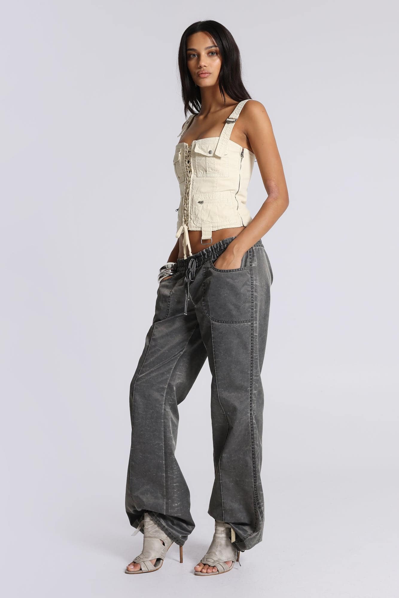 Vire Washed Satin Cargo Trousers