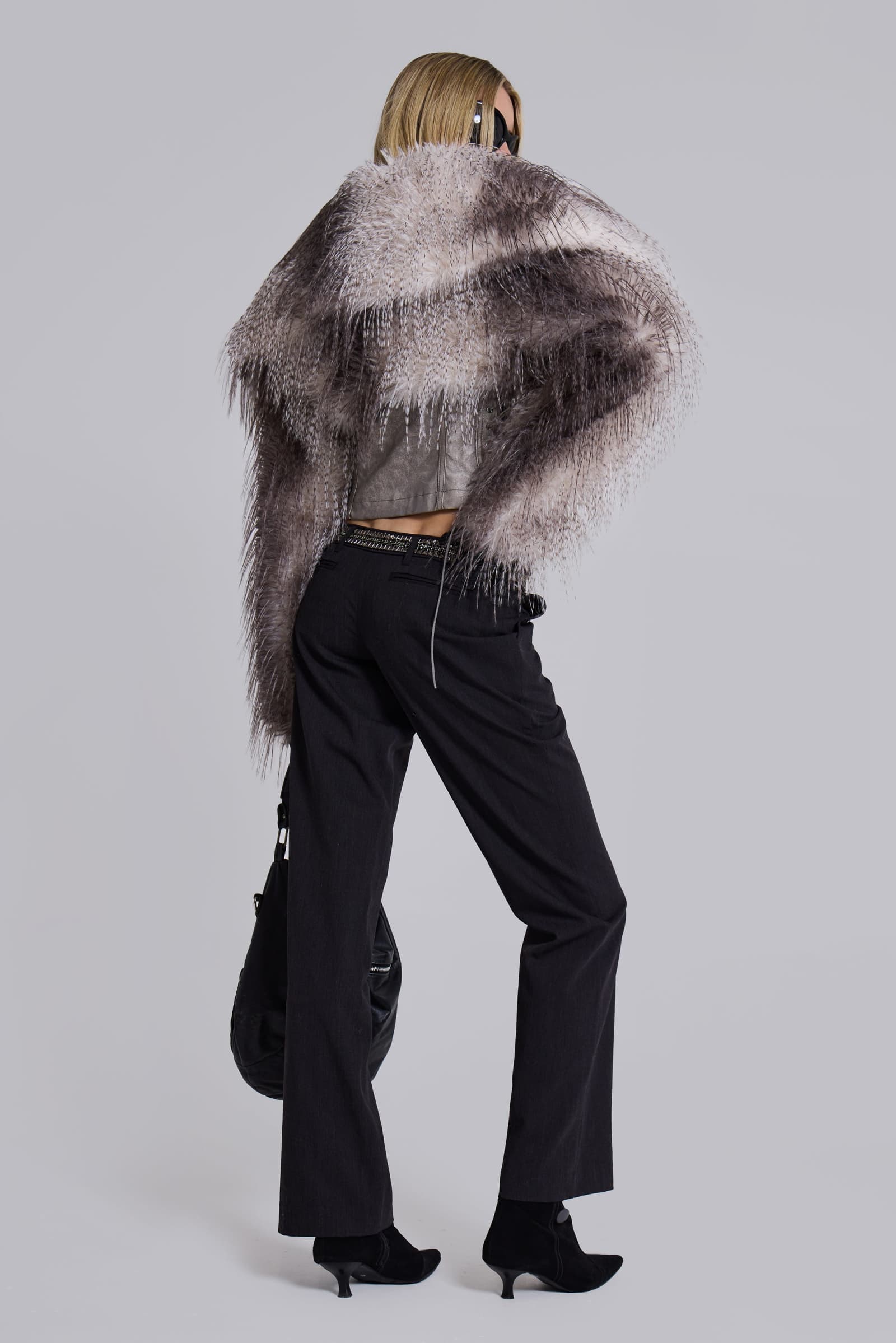Haka Faux Feather Fur and Leather Jacket