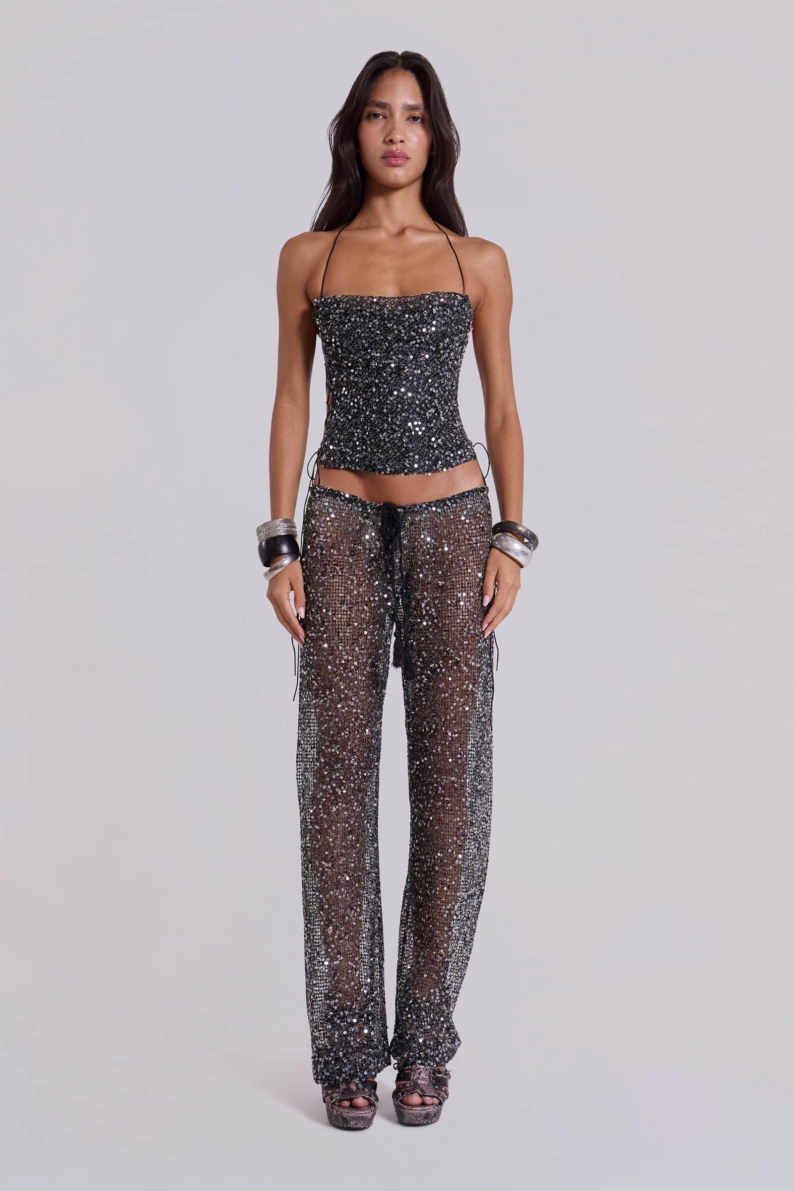 Deva Sequin Knit Trousers in Midnight