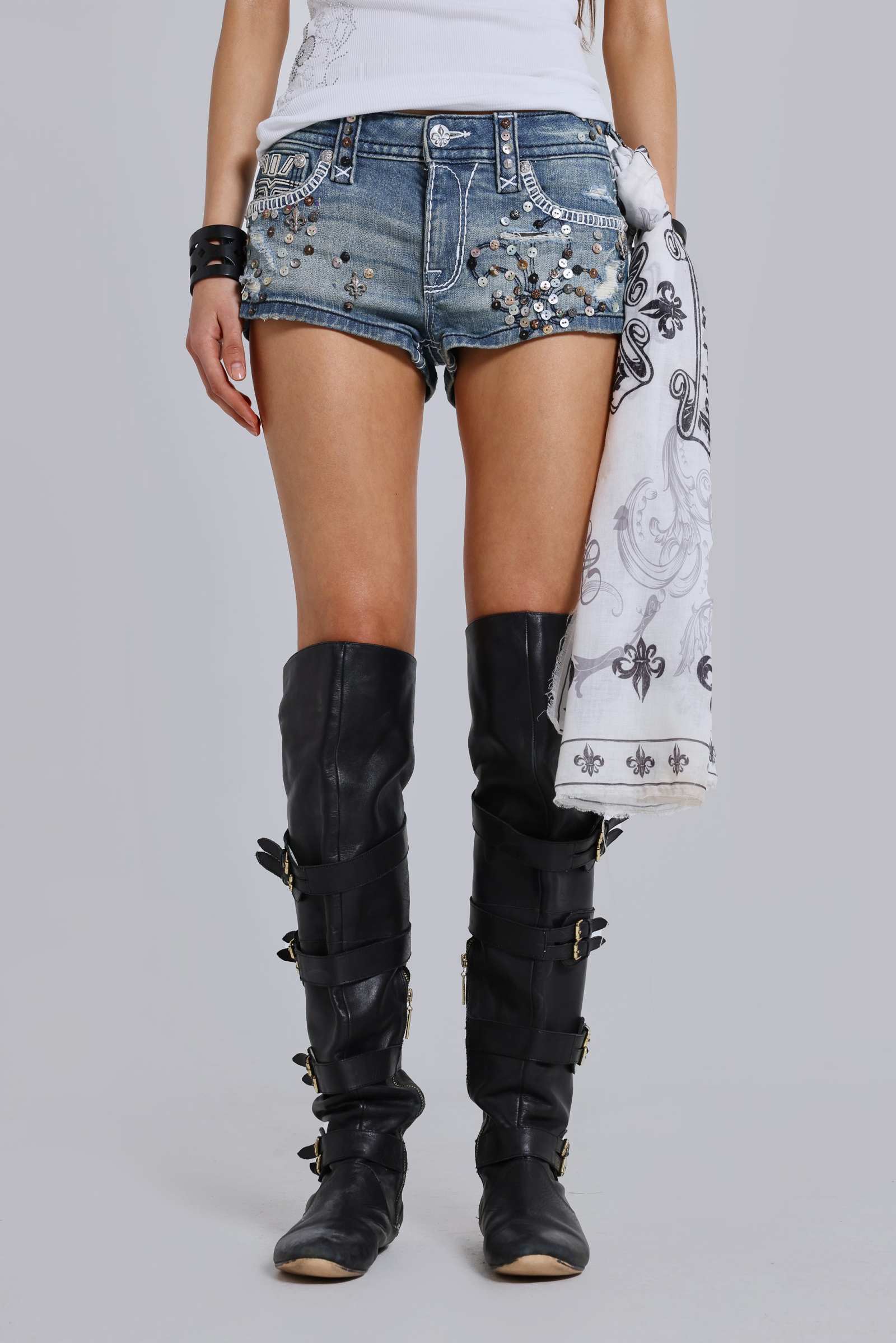 Rock Revival Embellished Denim Mini Shorts