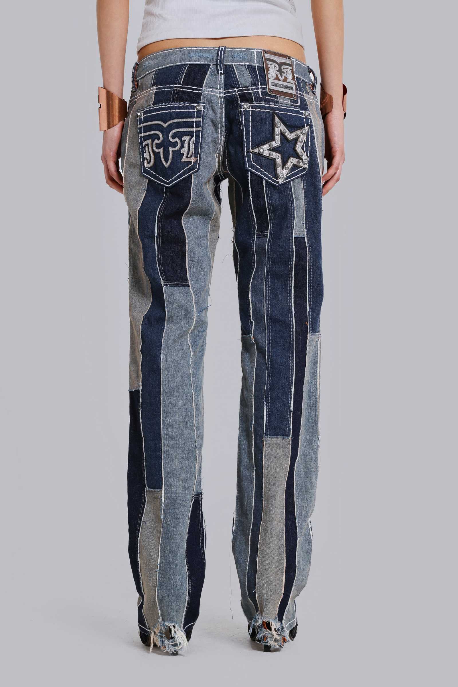 Rock Revival Patchwork Flag Rider Jeans