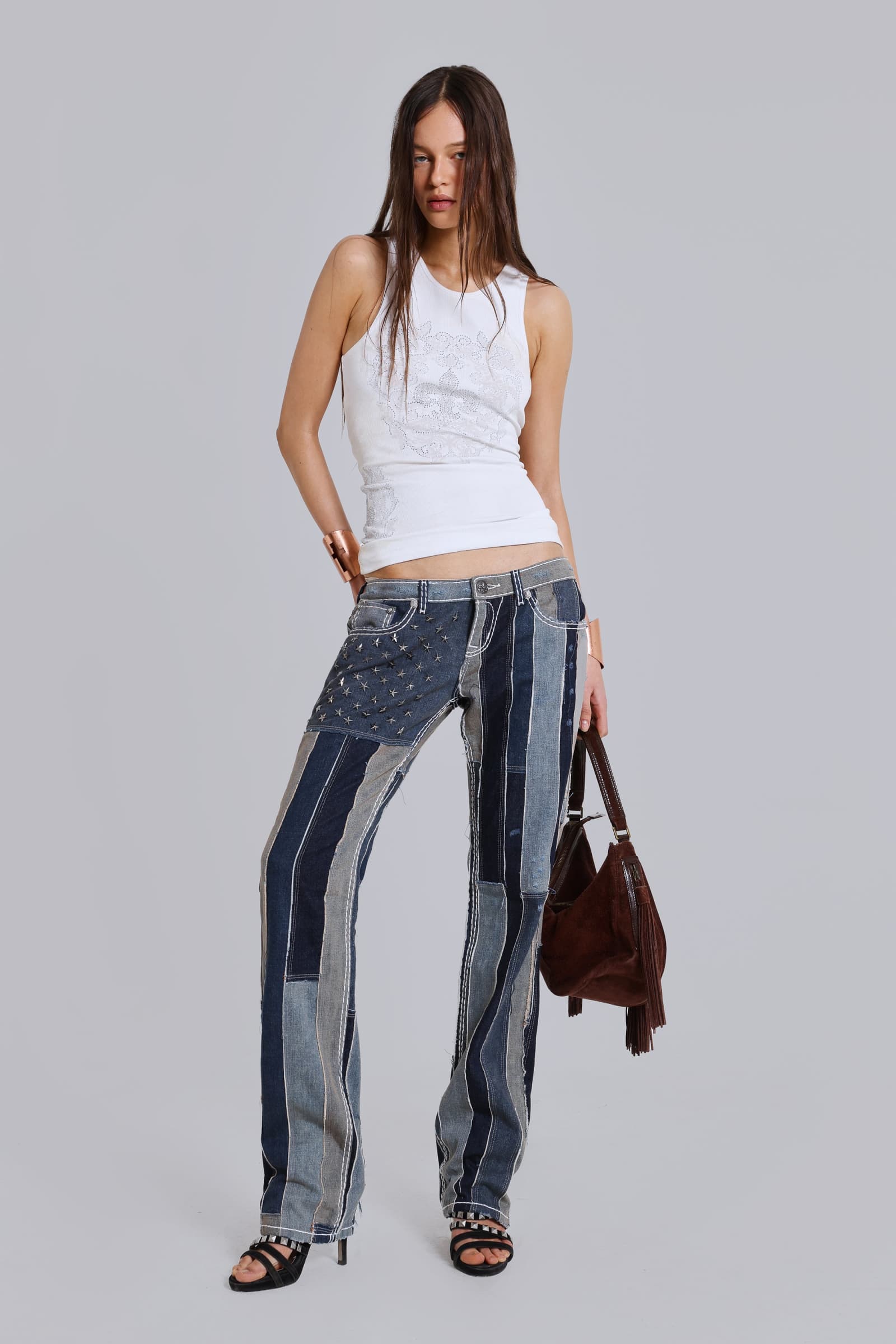 Rock Revival Patchwork Flag Rider Jeans