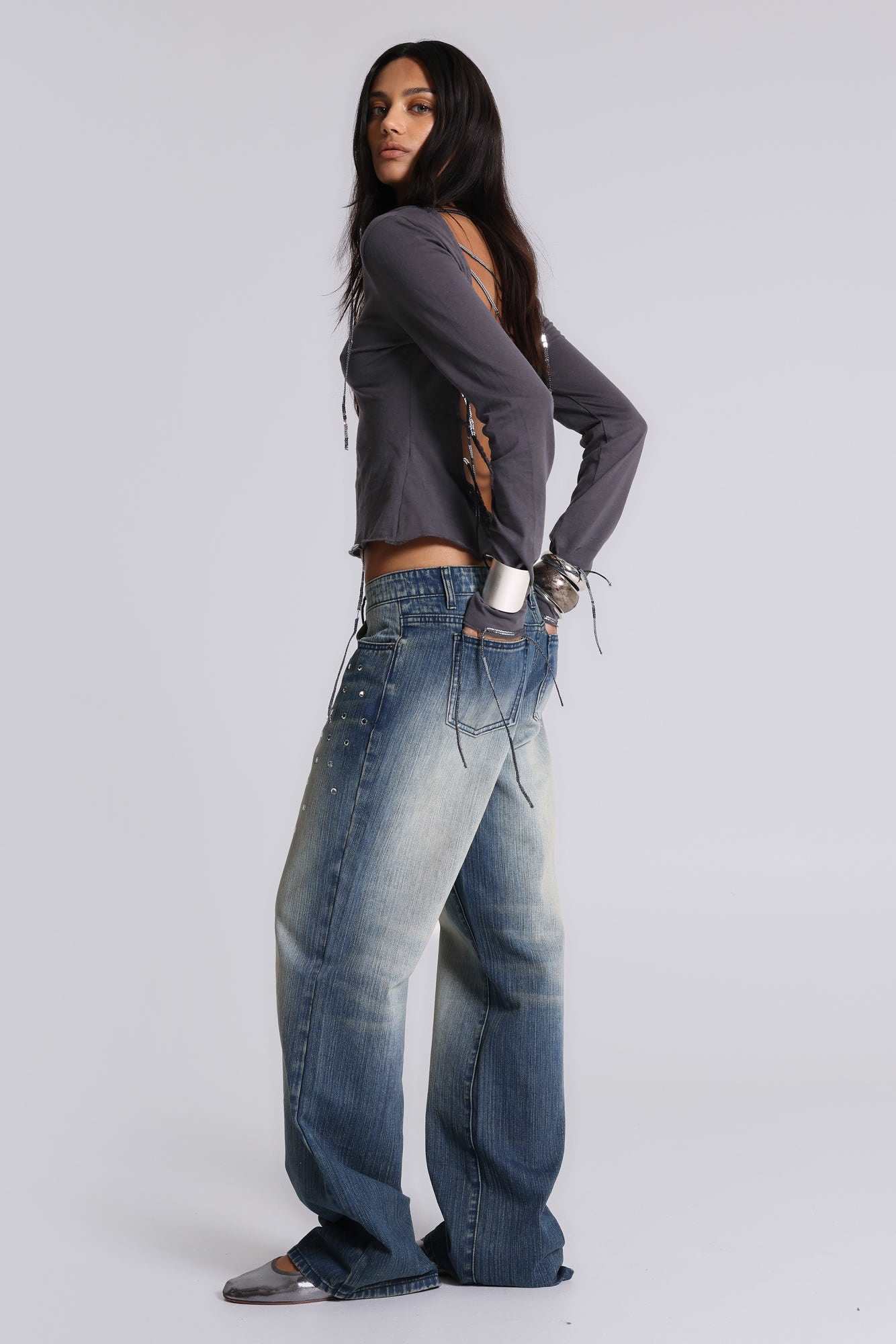 Hunter Loose Straight Leg Jeans with Mirrors