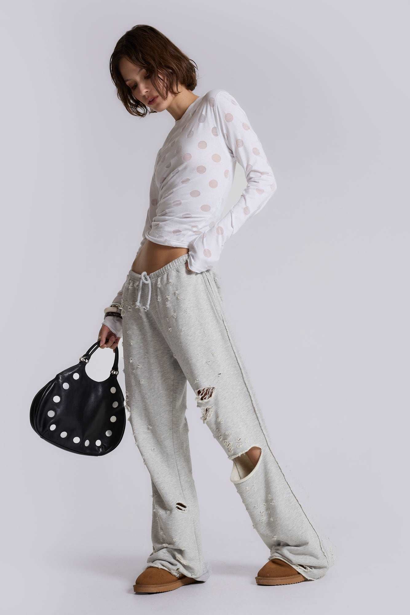 Cleo Distressed Slouchy Bootcut Joggers