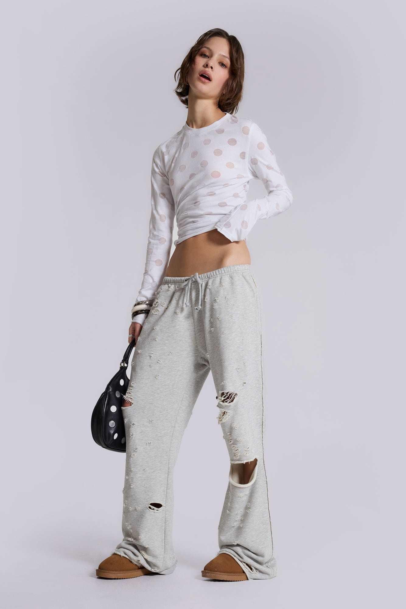 Cleo Distressed Slouchy Bootcut Joggers