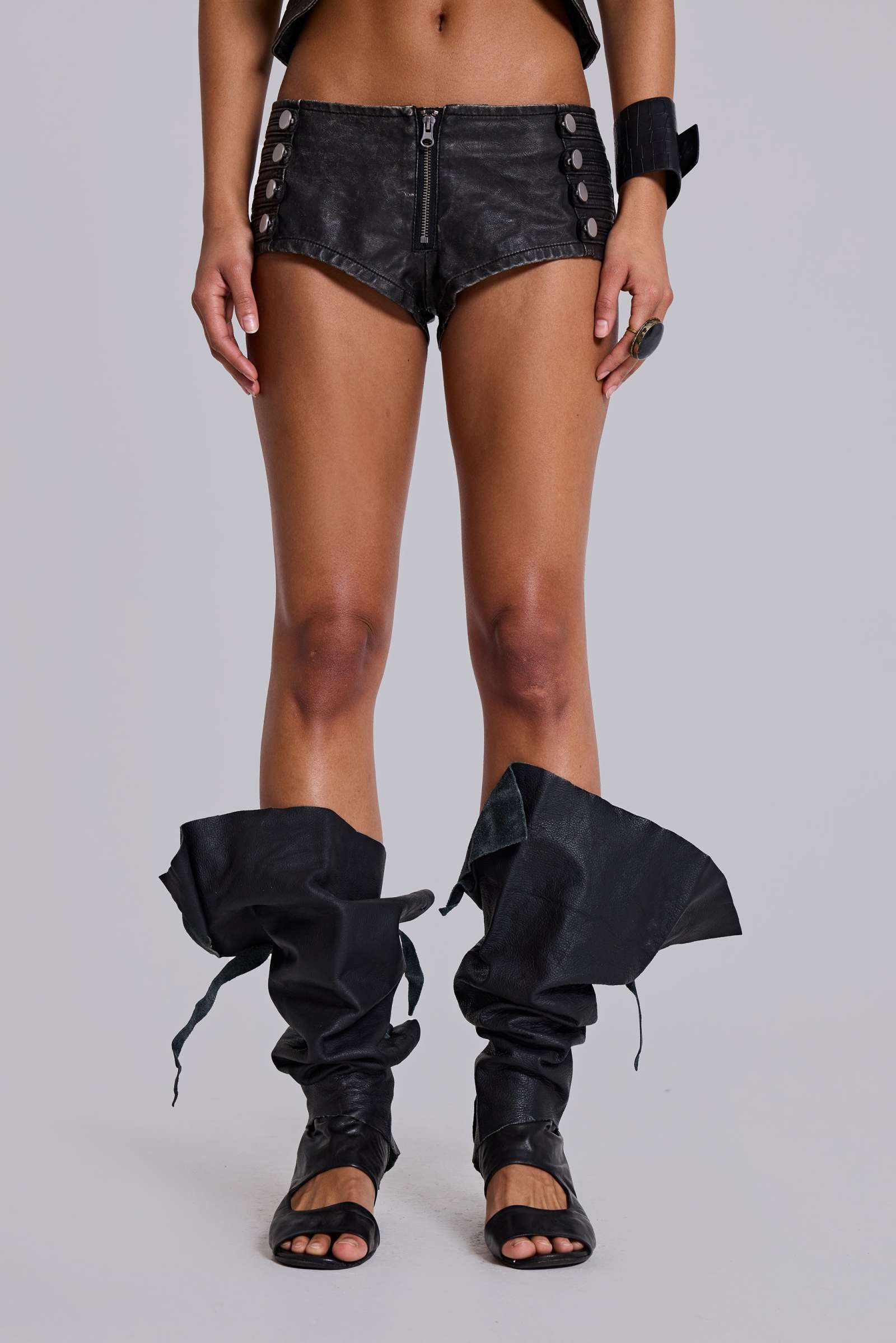 Rebel Military PU Leather Mini Shorts