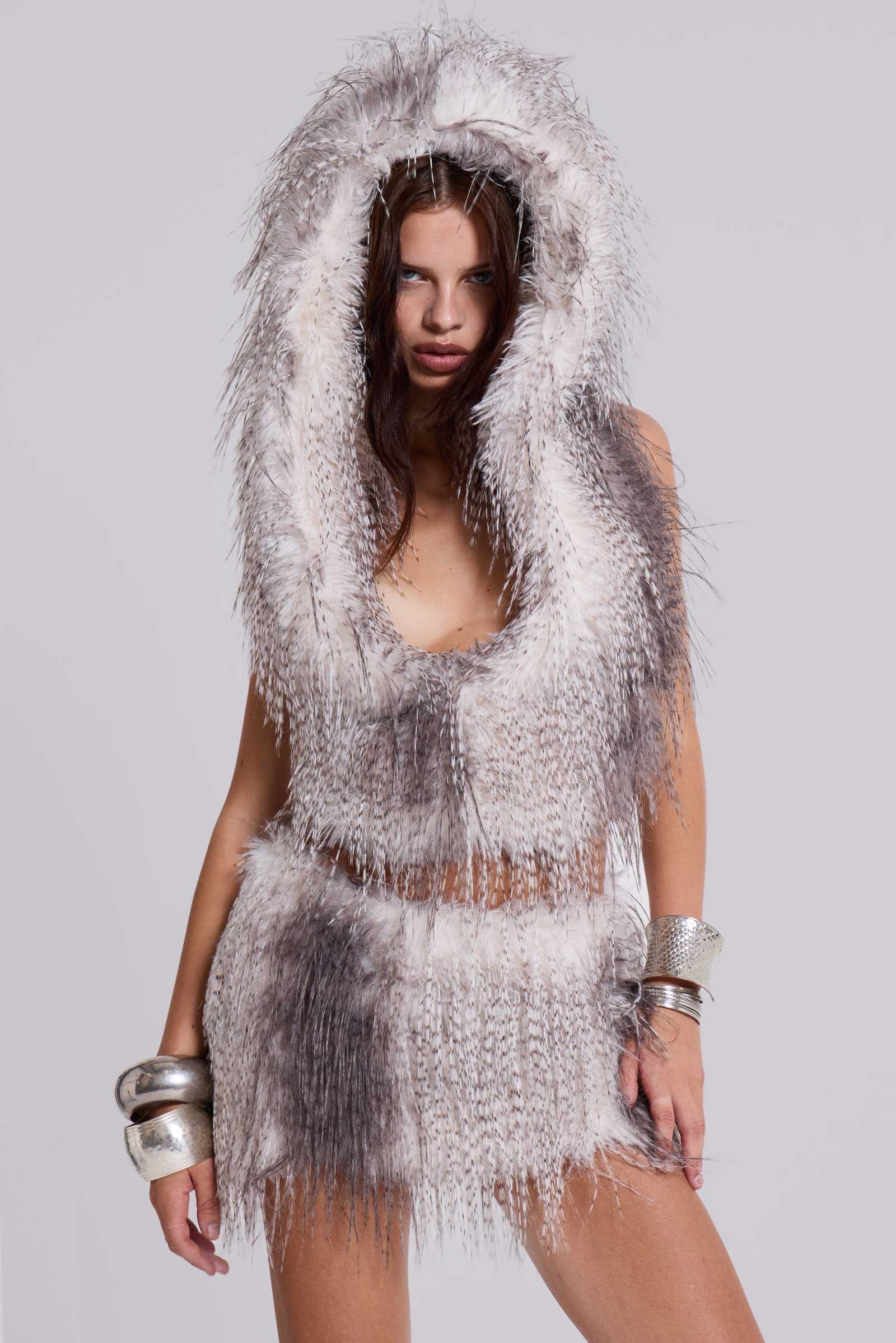 Haka Faux Feather Fur Backless Top