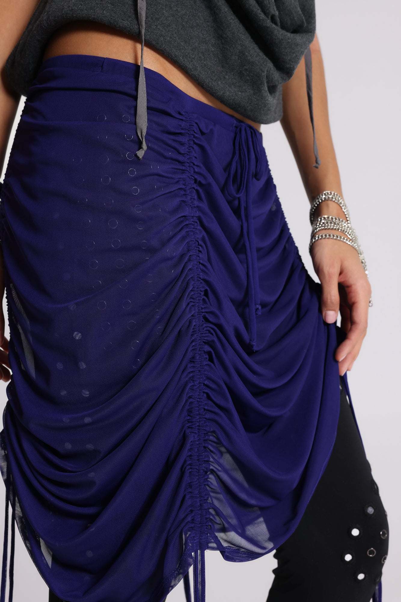 Velare Ruched Mesh Midi Skirt