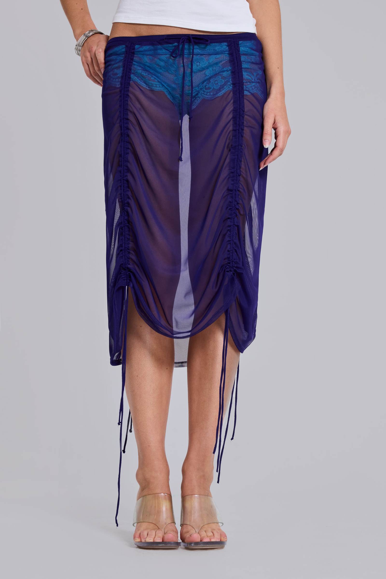 Velare Ruched Mesh Midi Skirt