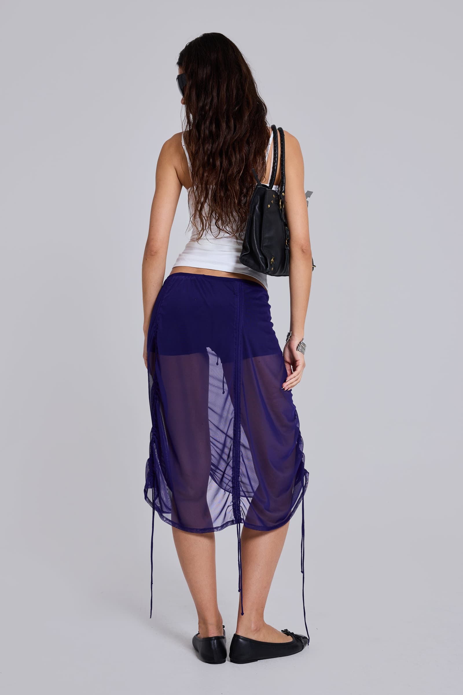 Velare Ruched Mesh Midi Skirt