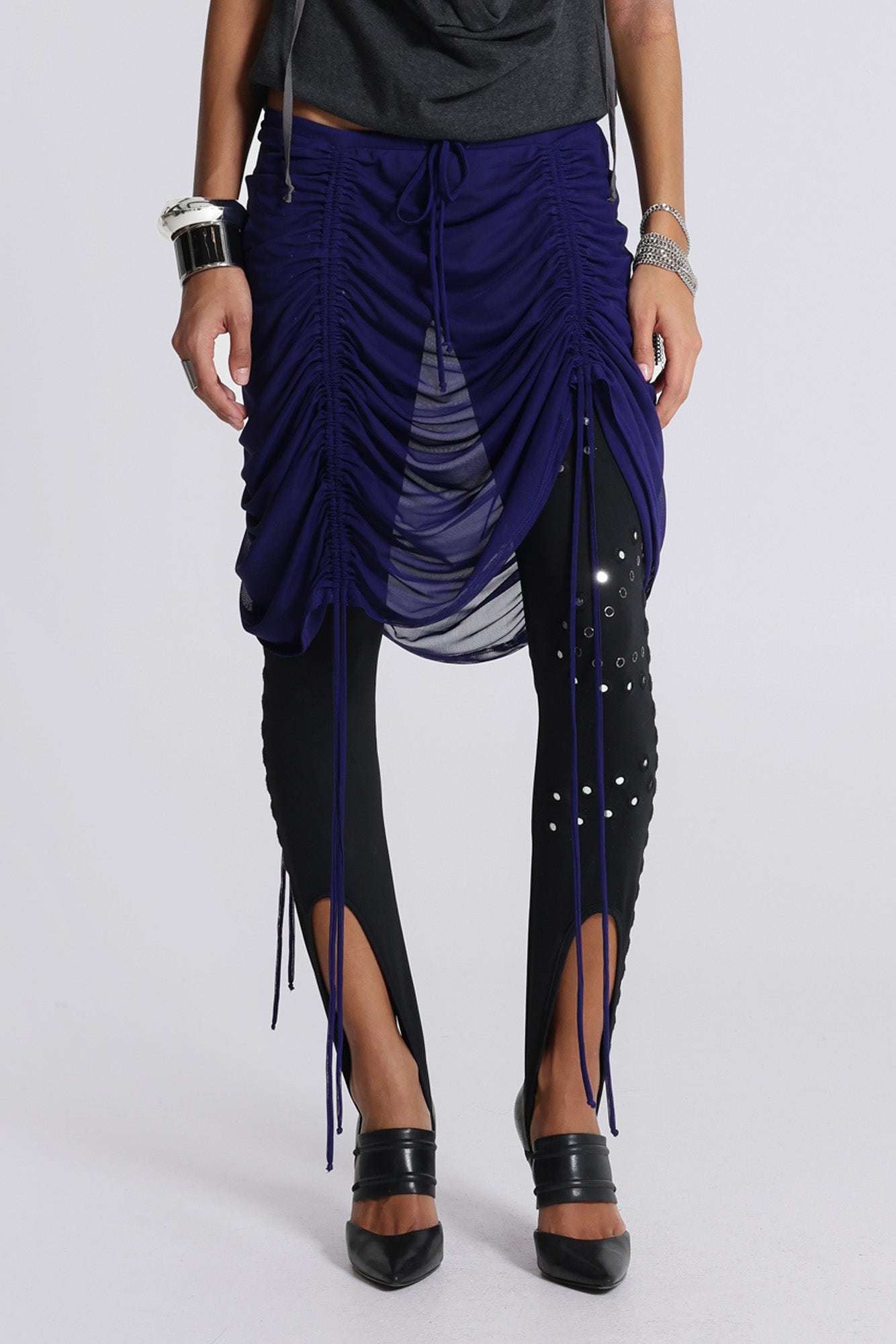 Velare Ruched Mesh Midi Skirt