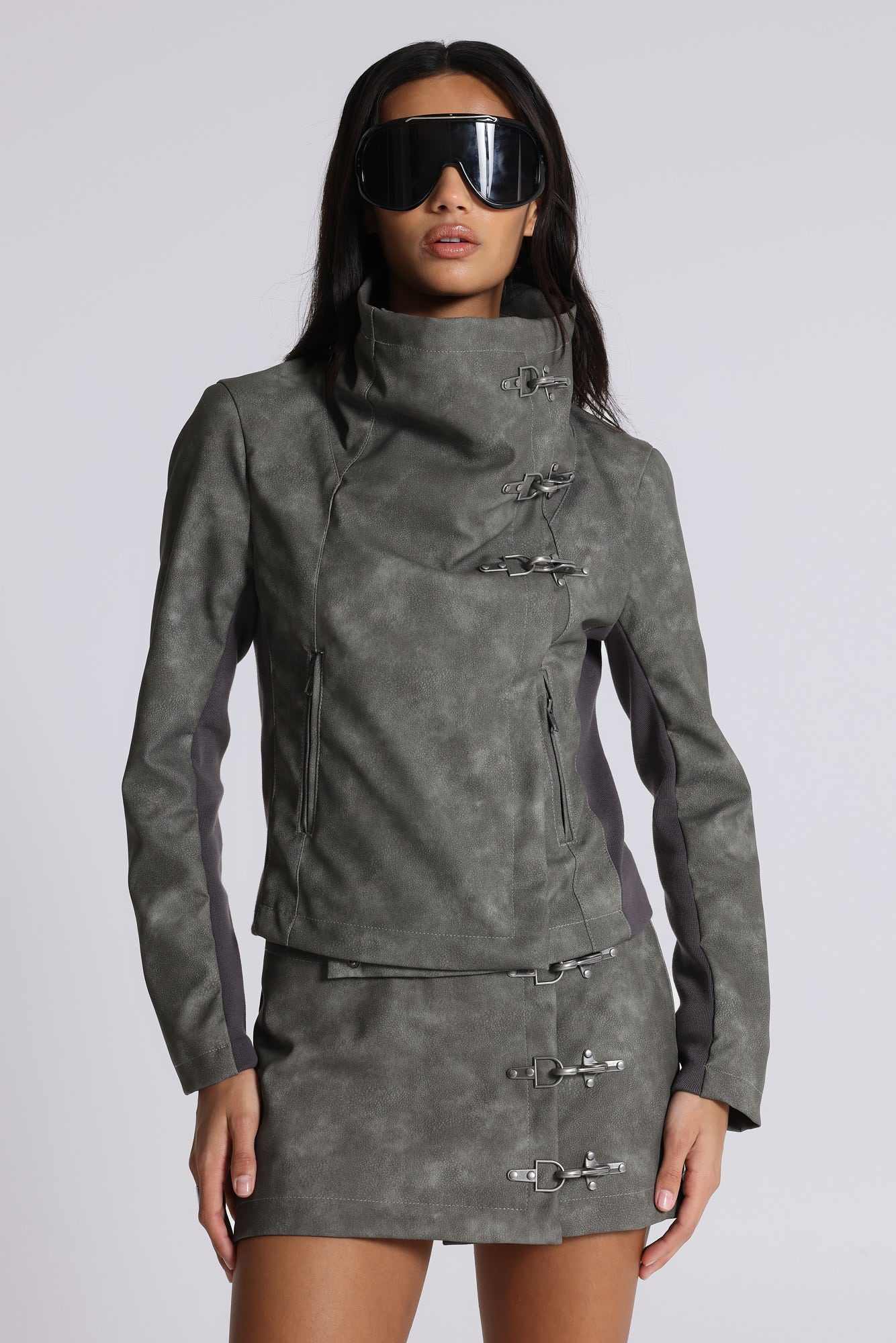 Cera Clasp Asymmetric Funnel Jacket