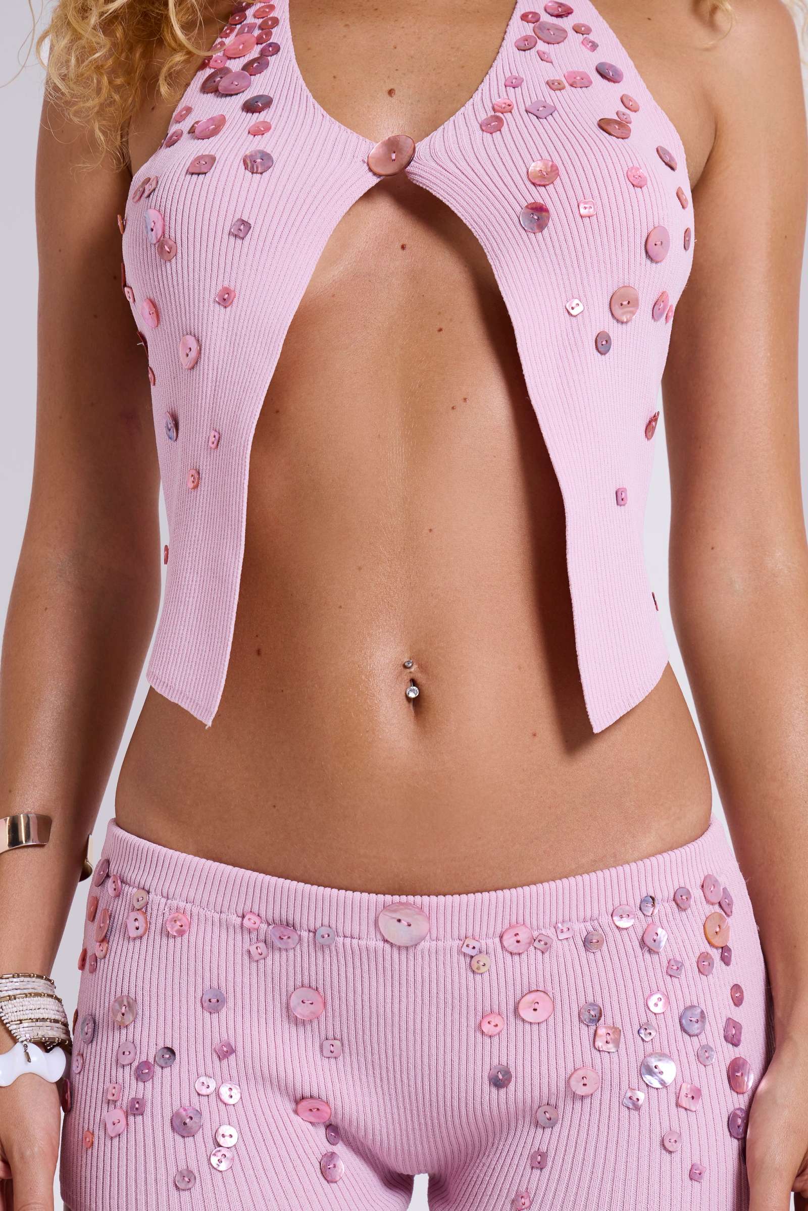 Azalea Button Knit Mini Shorts in Phlox