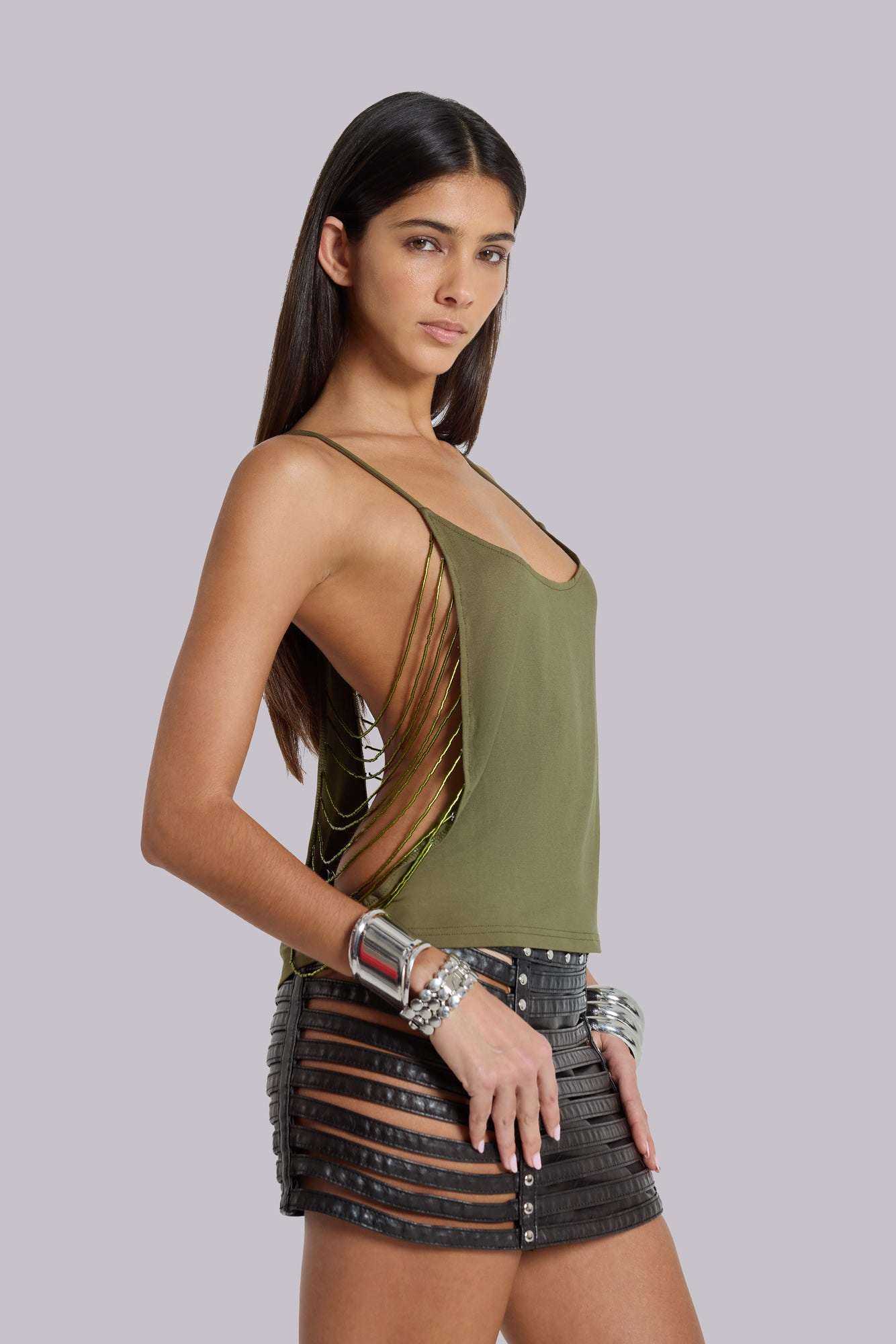 Nyxen Slashed Faux Leather Mini Skirt