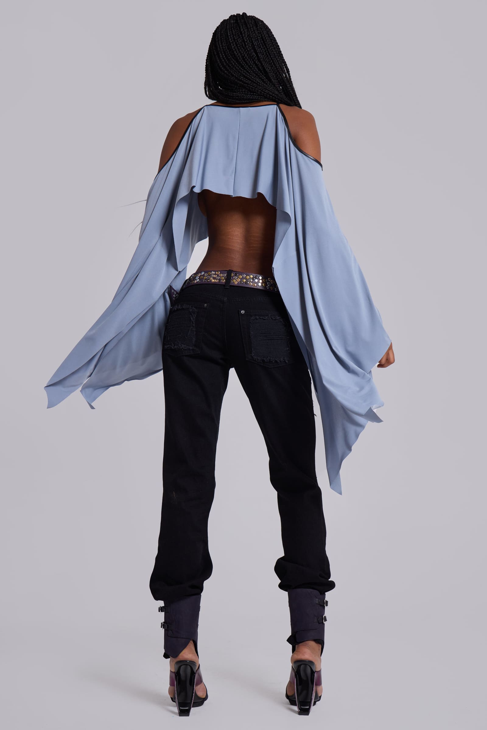 Zain Shredded Bootcut Jeans in Black