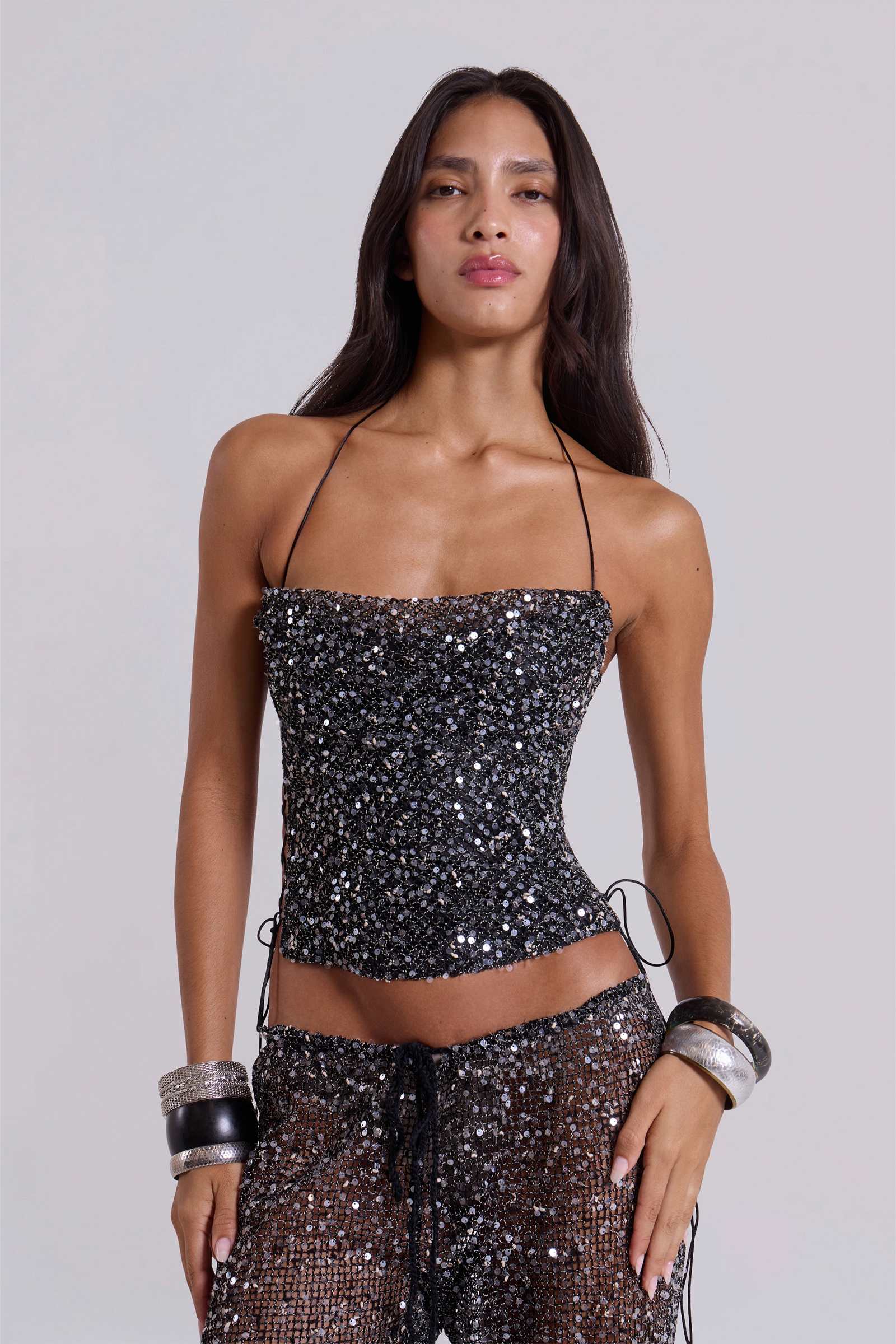 Deva Sequin Knit Corset Top in Midnight