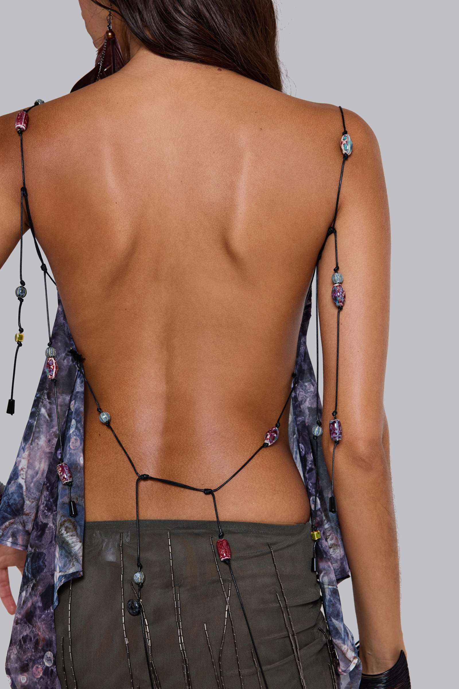 Kapli Backless Chiffon Top with Beaded Straps