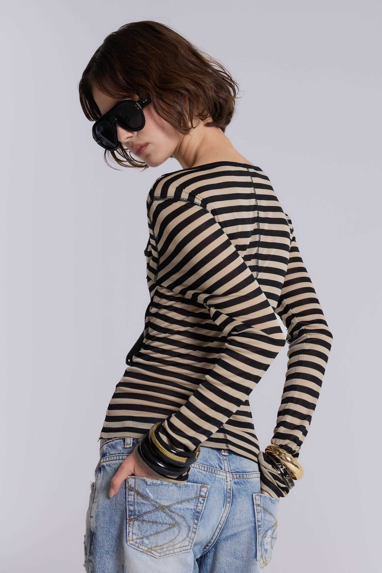 Sheer Henley Top In Stripe