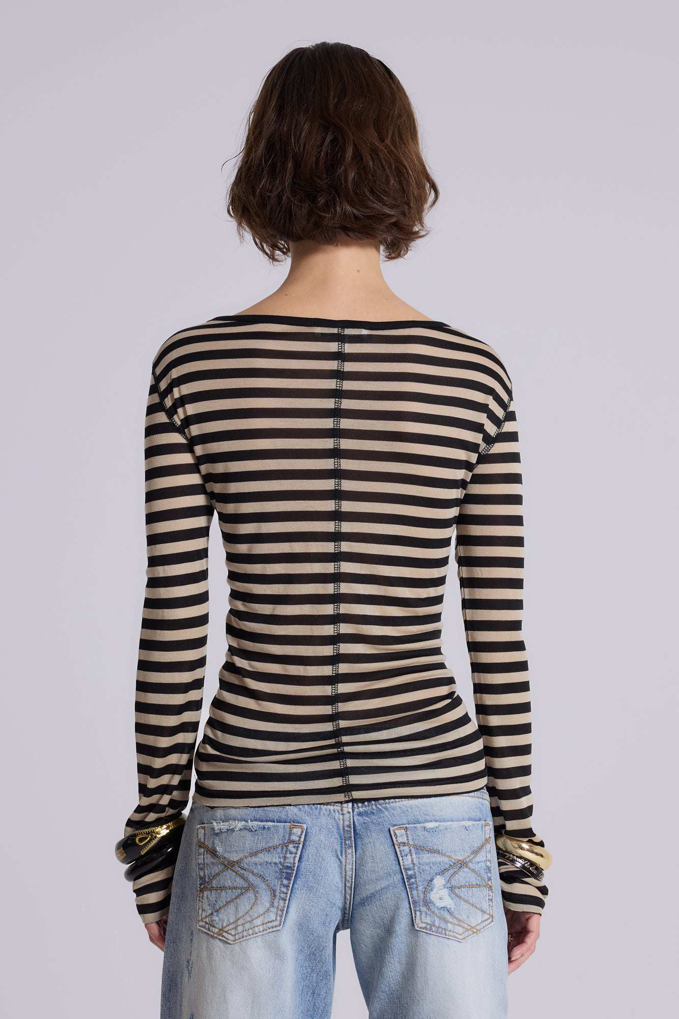Sheer Henley Top In Stripe