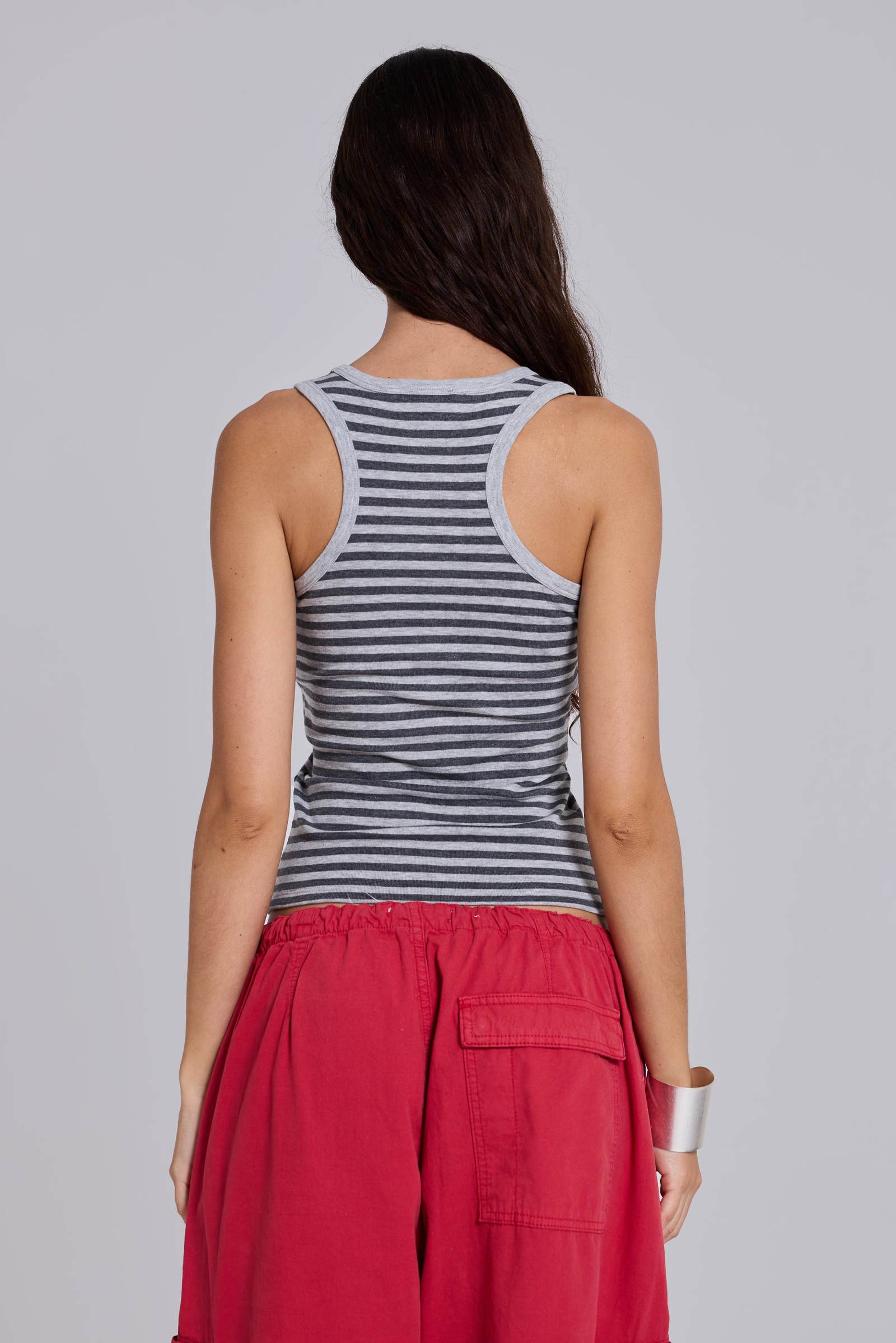 Eye Contact Vest Top With Eyelets in Stripe