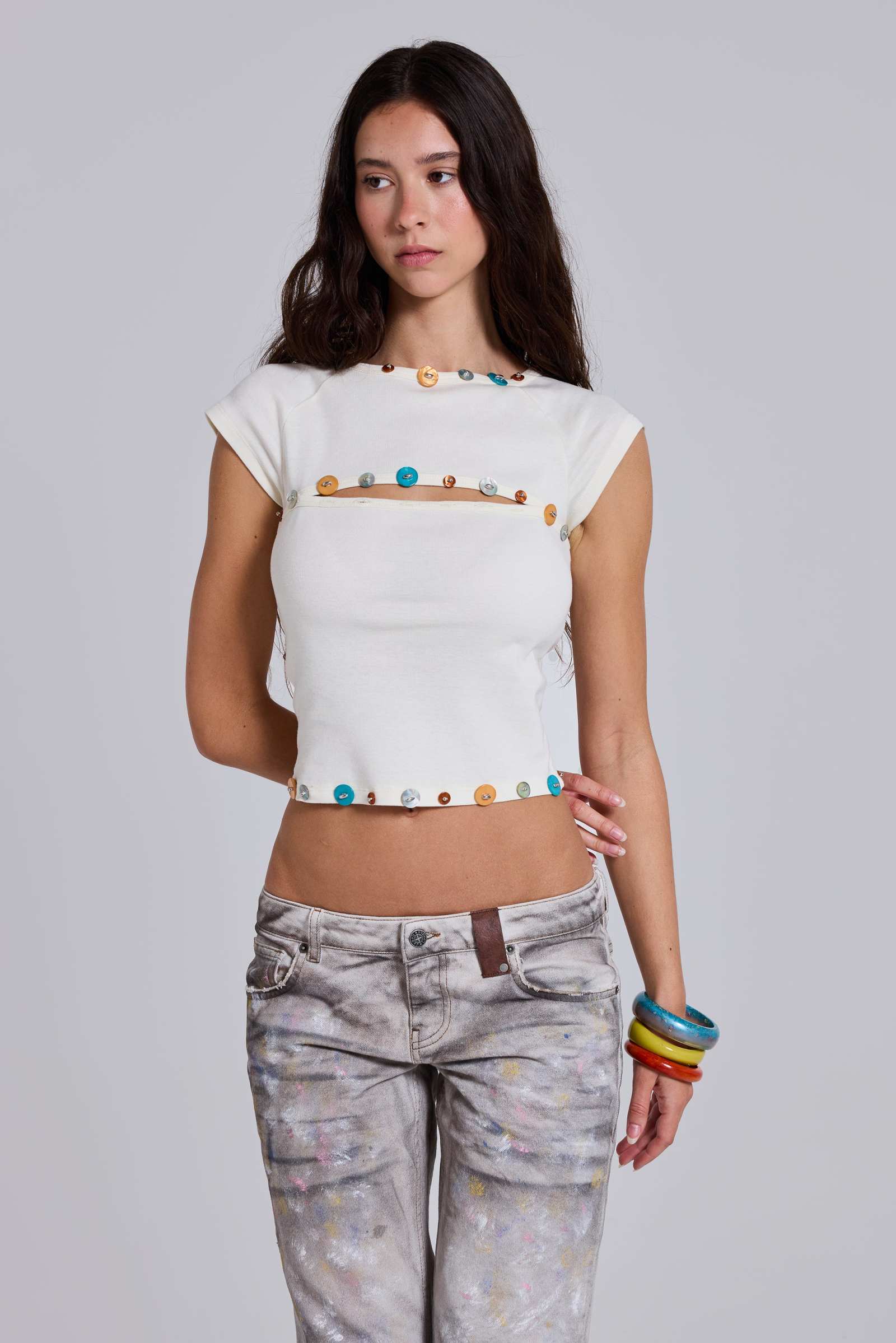 Solira Button Cut Out Top