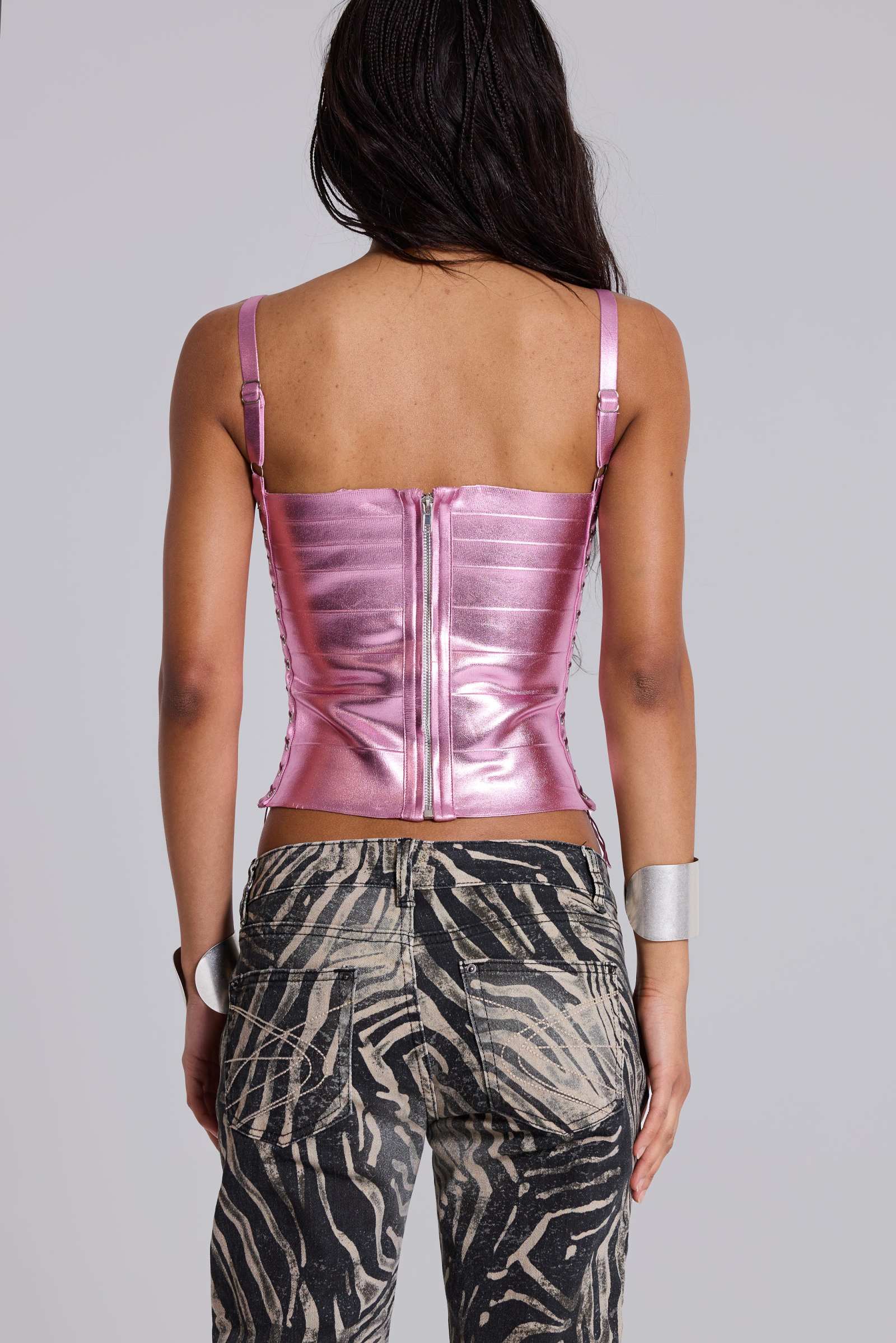 Idol Metallic Bandage Corset Top in Pink