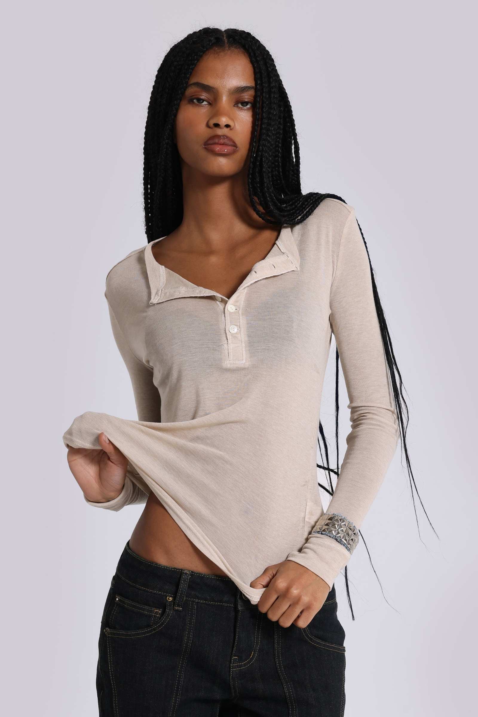 Oatmeal Haze Henley Top