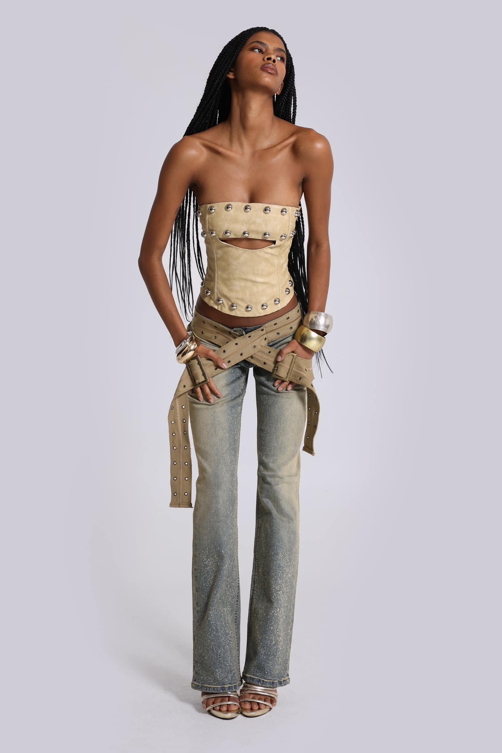 Vinta PU Leather Studded Corset Top