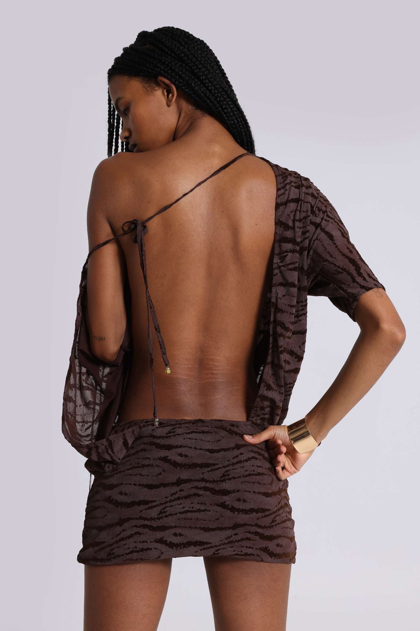 Ophidian Devore Backless Mini Dress in Zebra