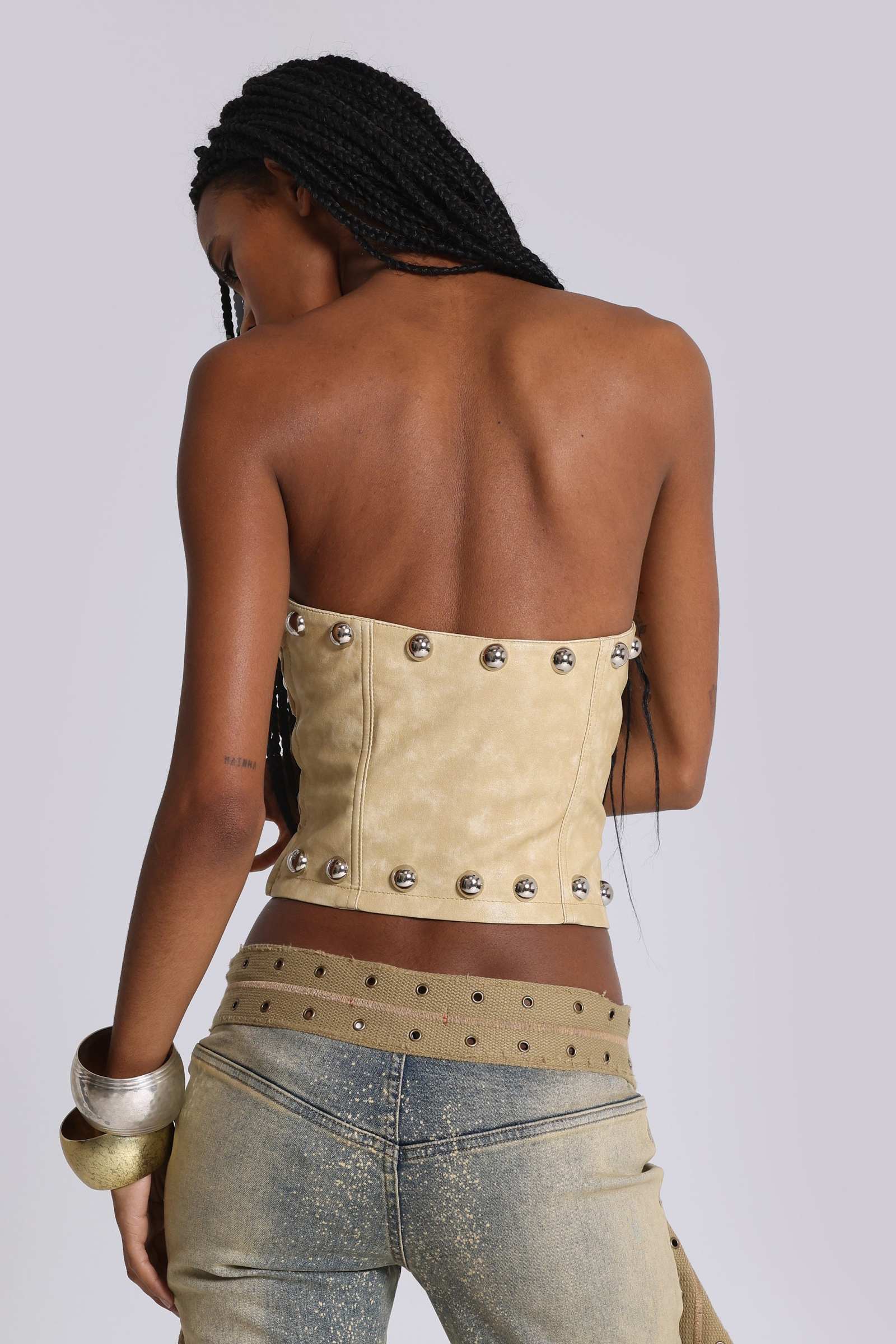 Vinta PU Leather Studded Corset Top