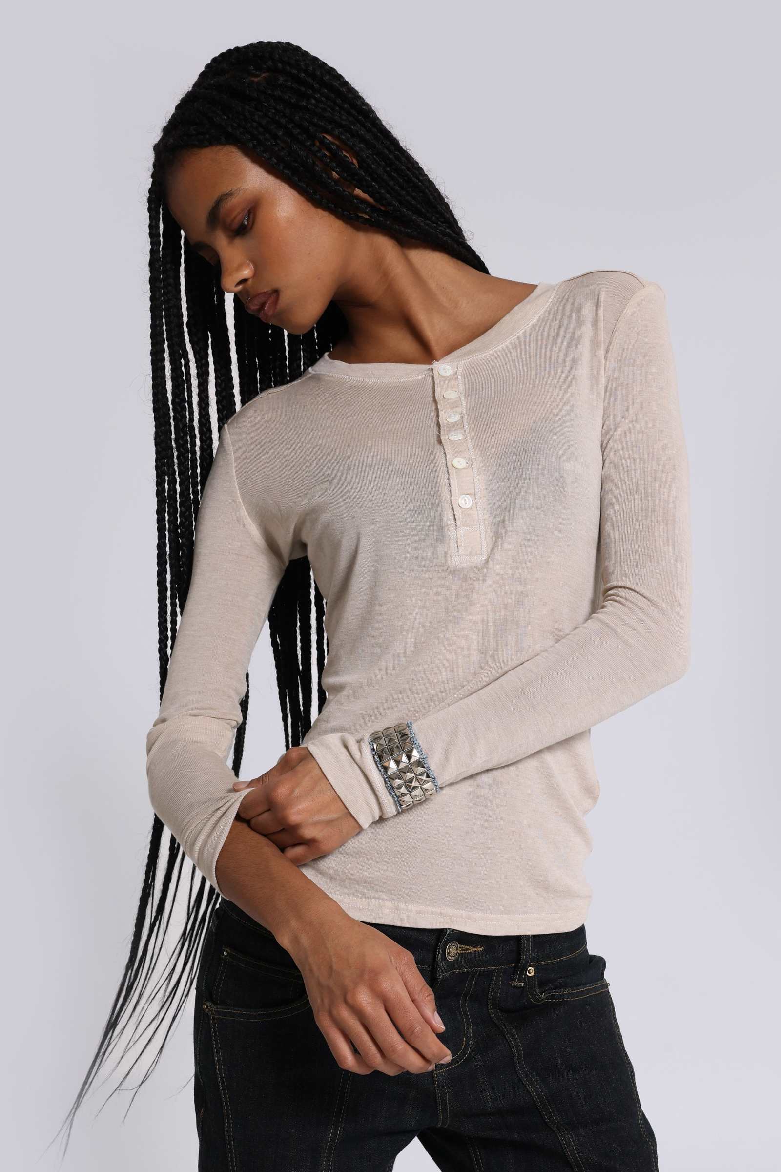 Oatmeal Haze Henley Top