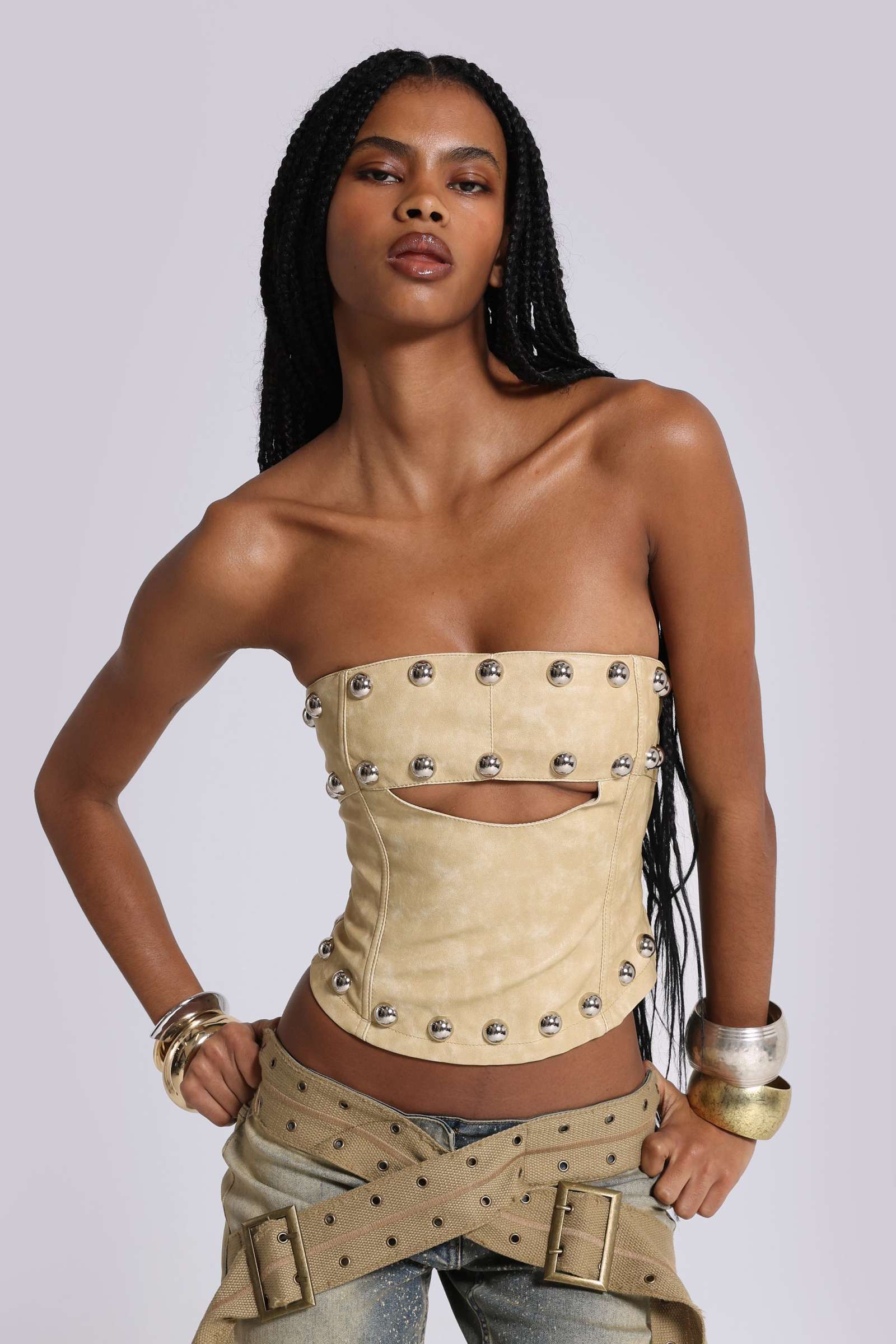 Vinta PU Leather Studded Corset Top