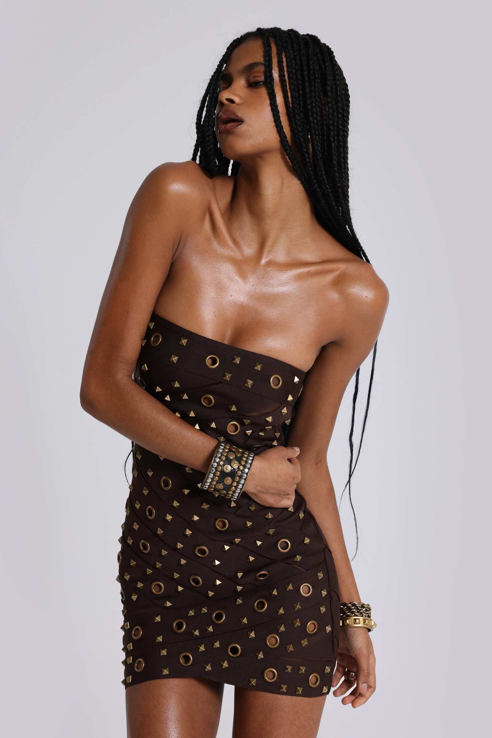 Serena Studded Bandage Dress | Jaded London | Clothing - L / Brown Serena Studded Bandage Dress | Jaded London | Clothing - L / Brown