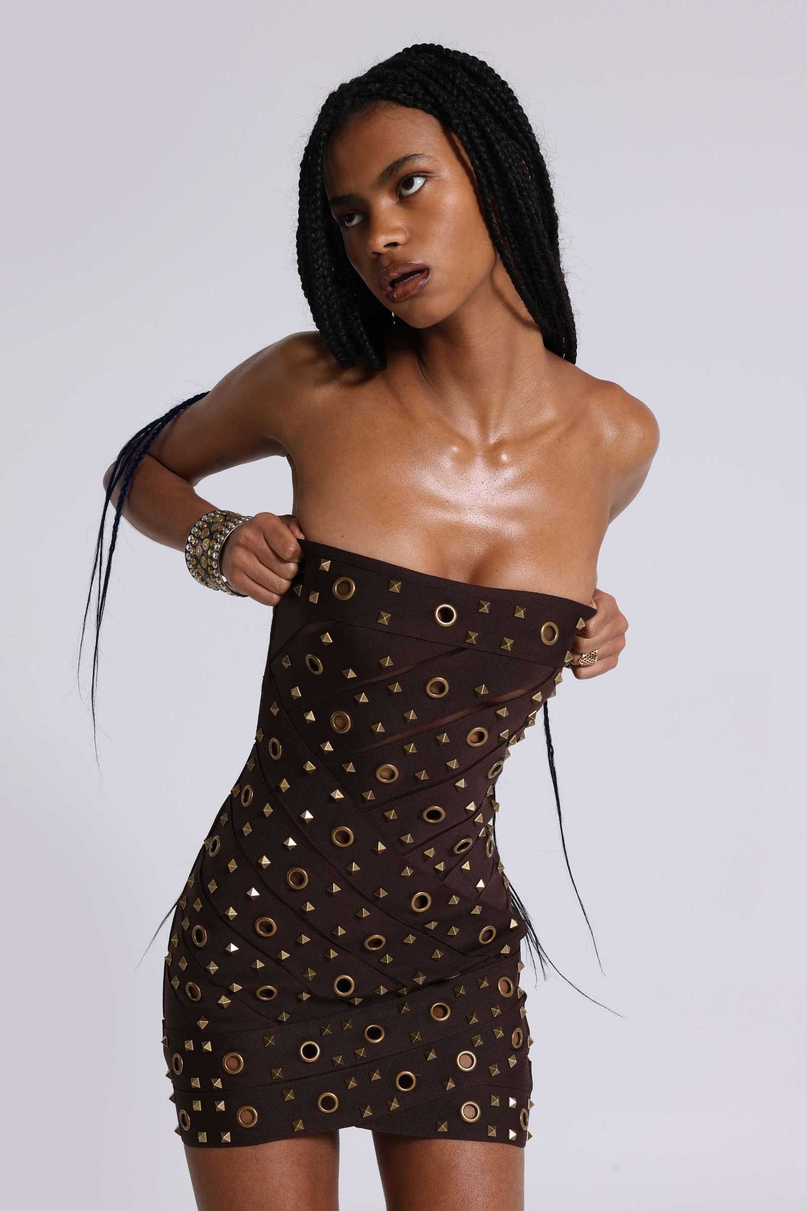 Serena Studded Bandage Dress | Jaded London | Clothing - L / Brown Serena Studded Bandage Dress | Jaded London | Clothing - L / Brown