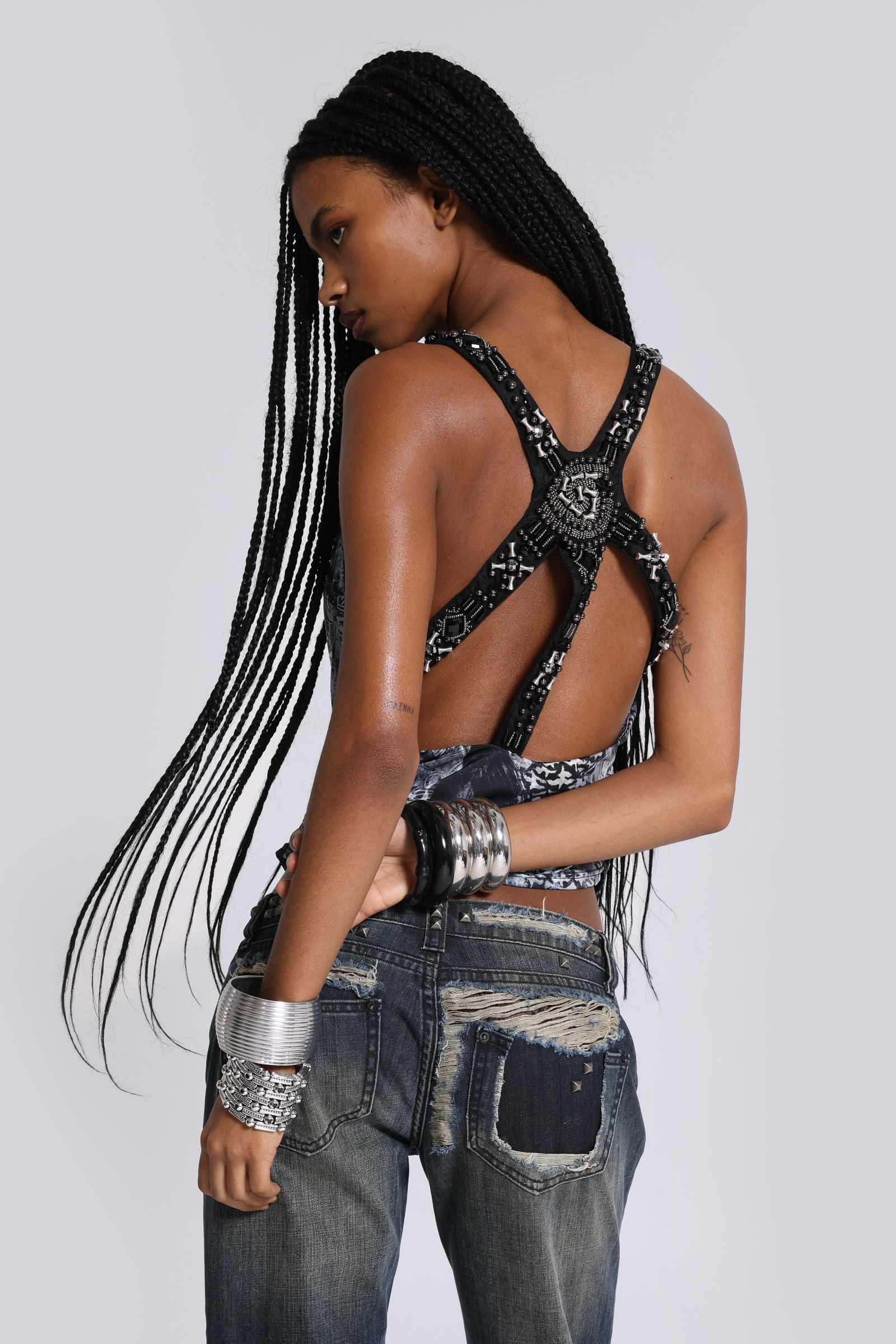 Lythra Hand-Beaded Cowl Top