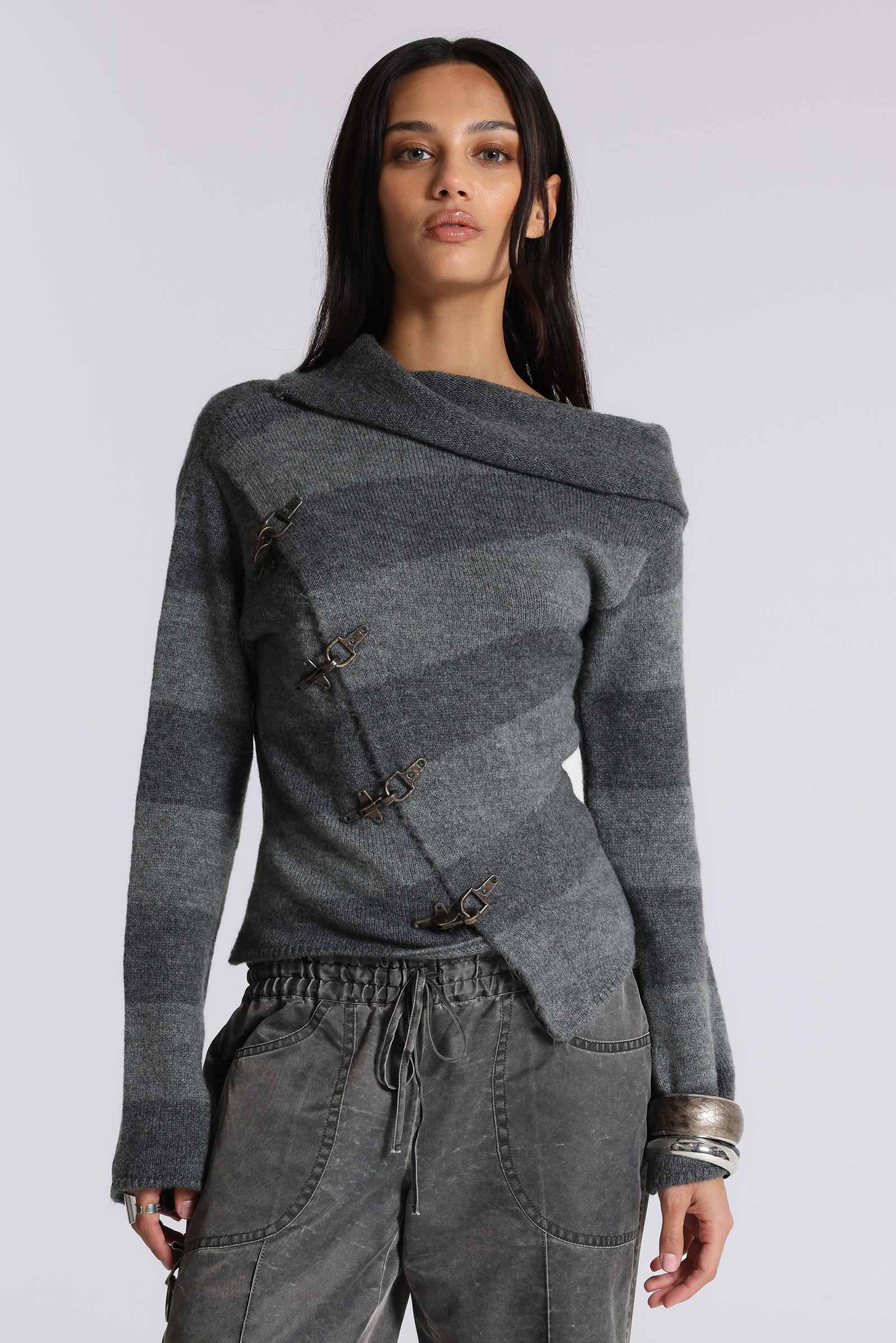 Clasp Asymmetric Stripe Knit