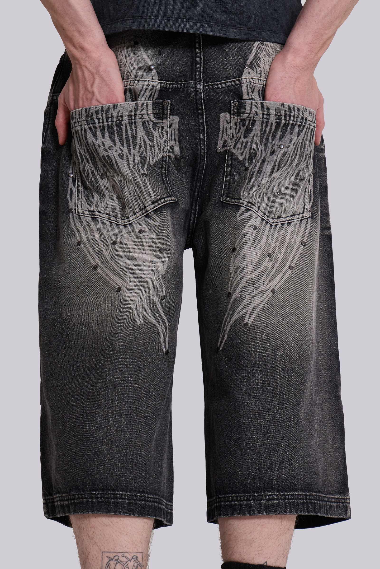 Shop Black Ethereal Colossus Jorts | Jaded London | Clothing Shop Black Ethereal Colossus Jorts | Jaded London | Clothing