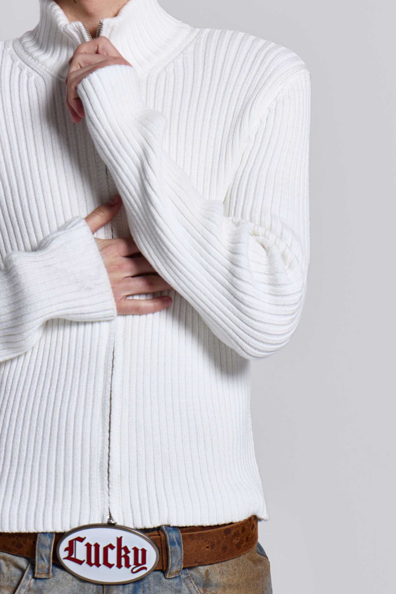Shop White Lucid Knit Track Top | Jaded London | Clothing
