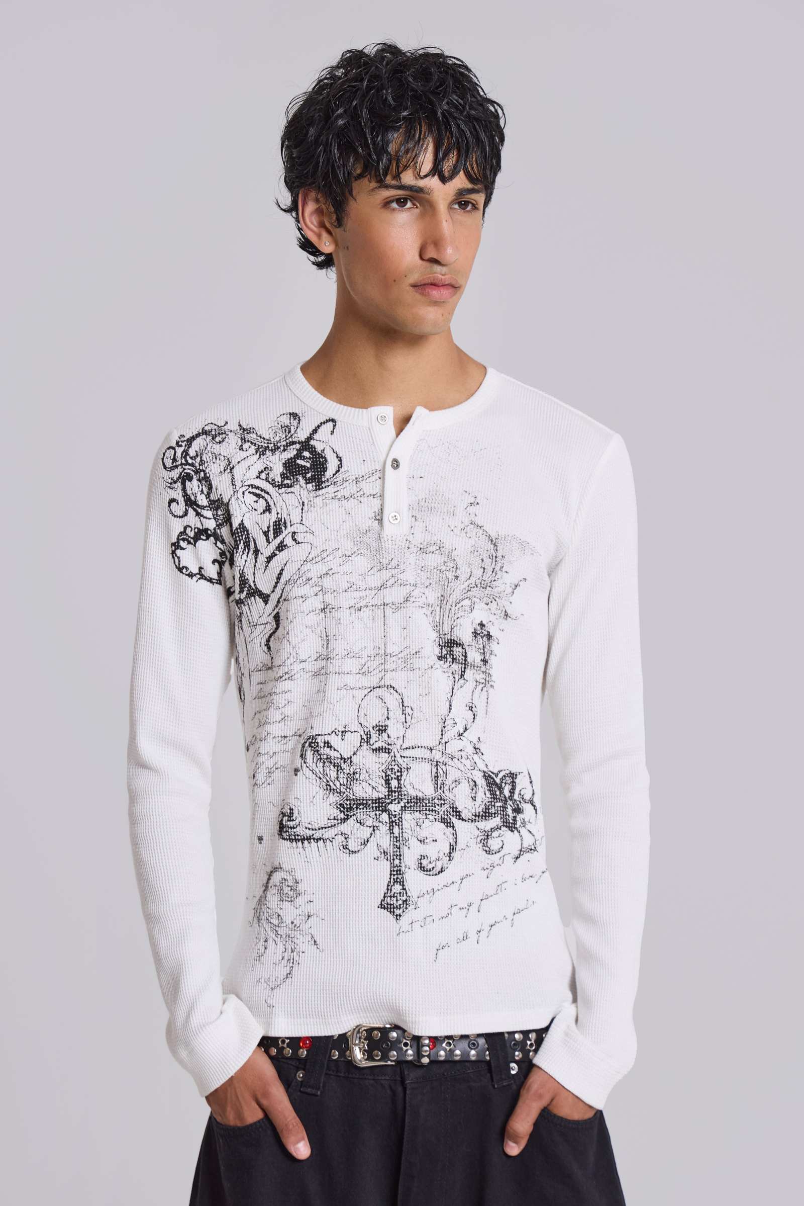 Anointed White Waffle Henley Tee